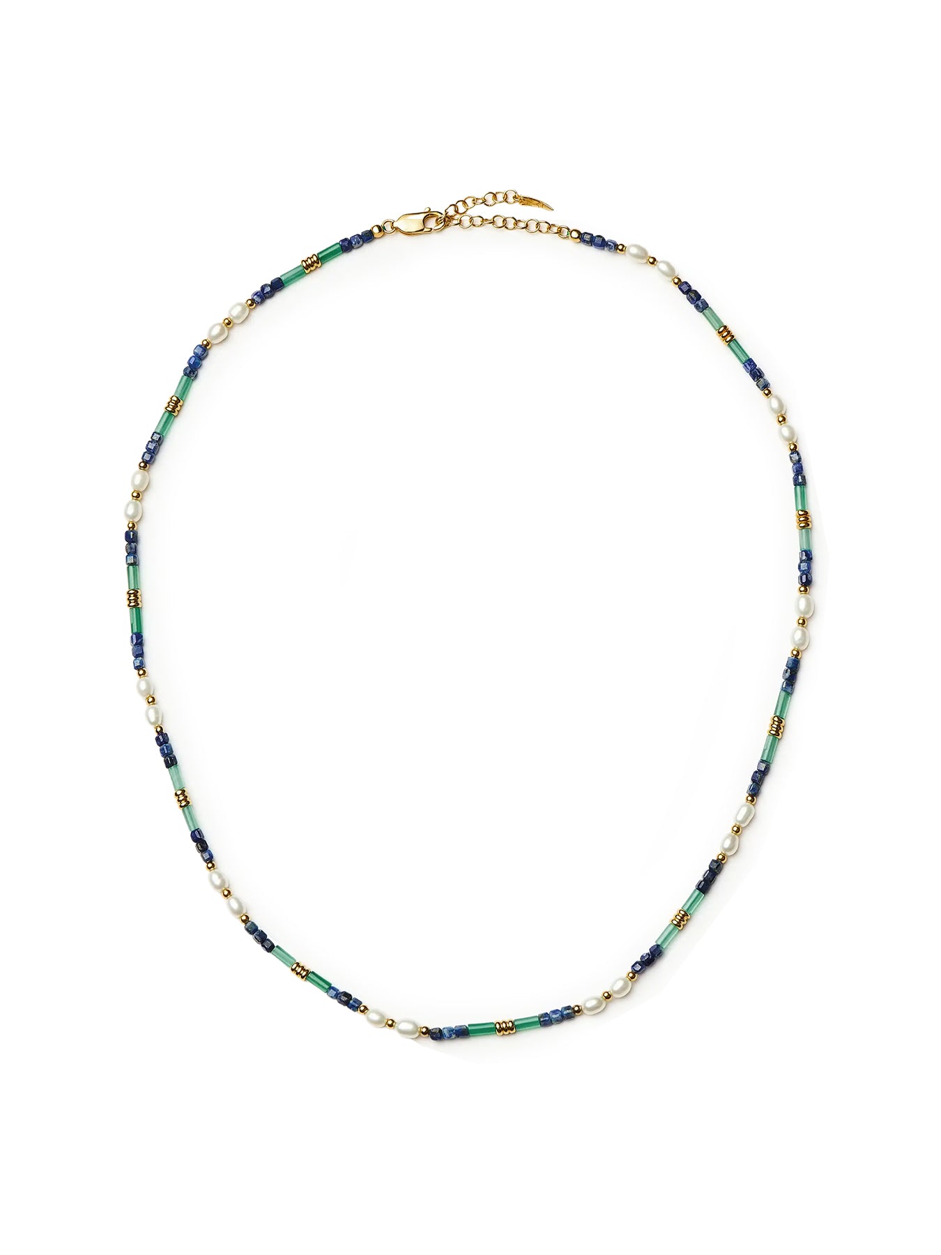 Beaded Gemstone And Pearl Short Necklace Multi