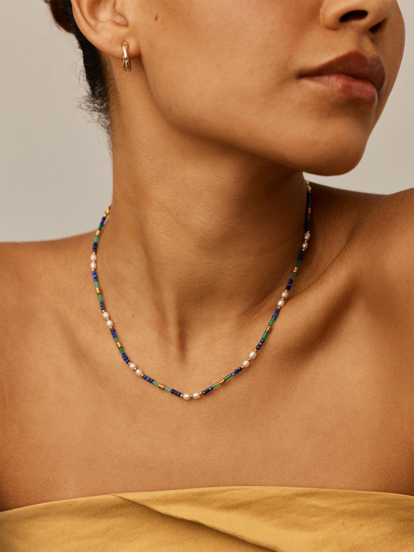 Beaded Gemstone And Pearl Short Necklace Multi