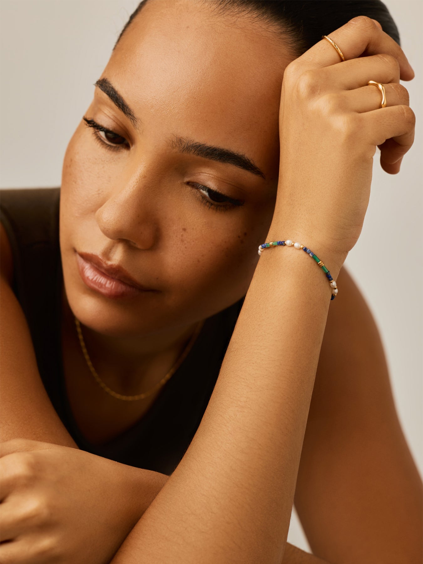Beaded Gemstone And Pearl Bracelet Multi