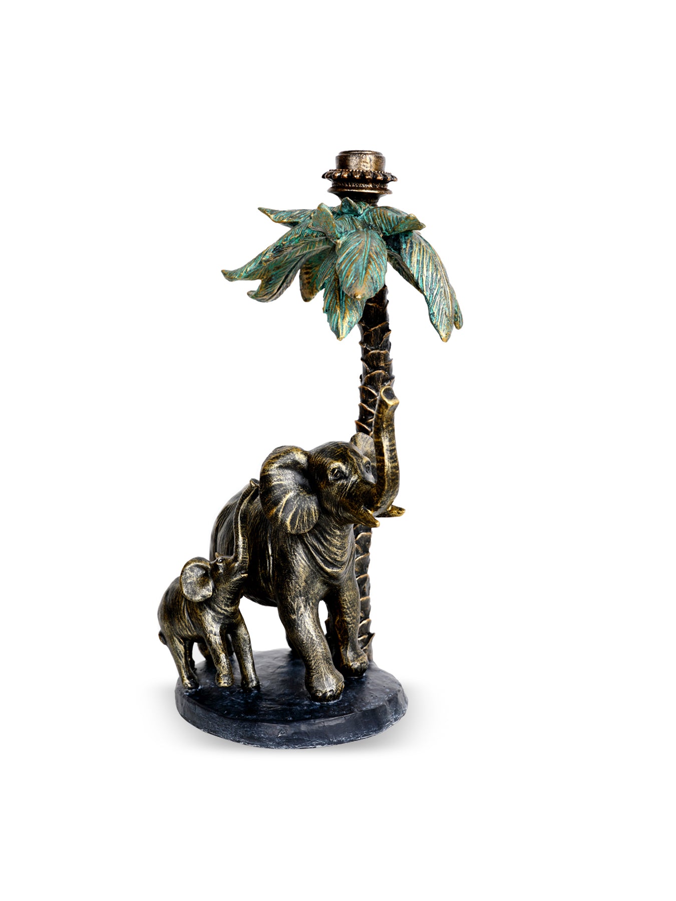 Palm Candle Stick with Elephants Gold