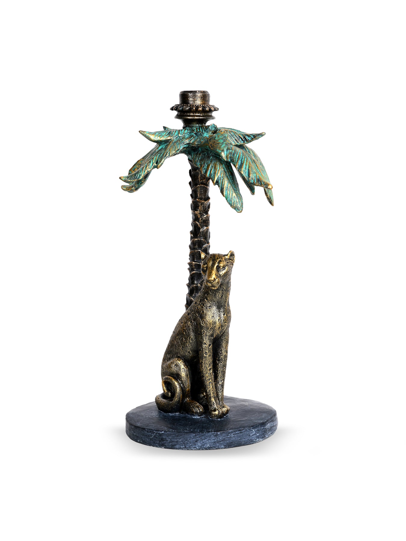 Palm Candle Stick with Leopard Gold