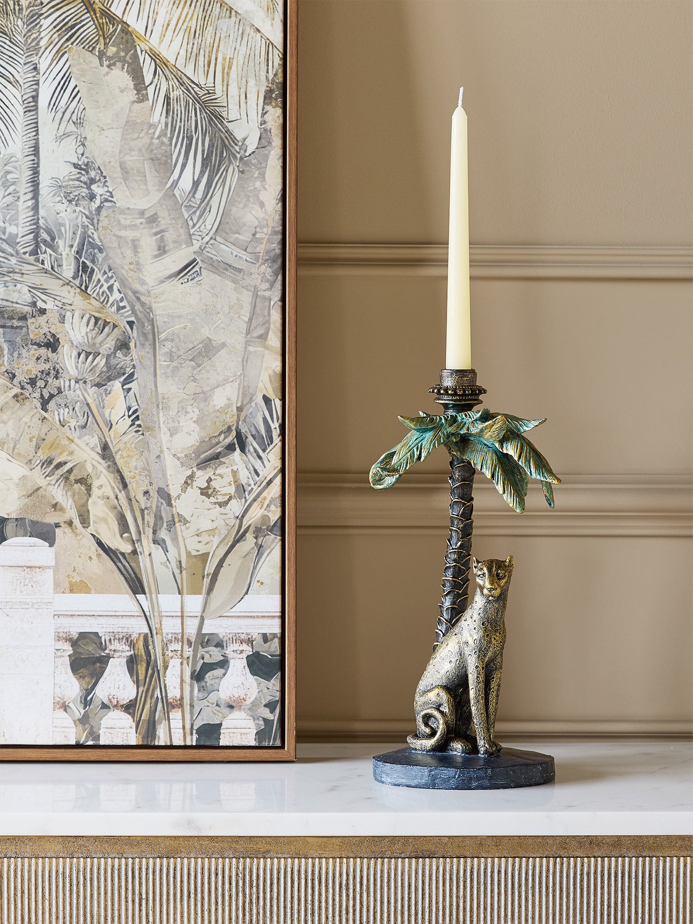 Palm Candle Stick with Leopard Gold