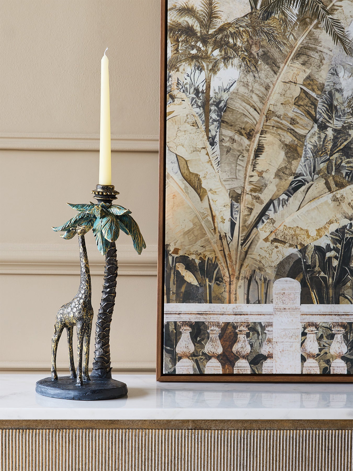 Palm Candle Stick with Giraffe Gold