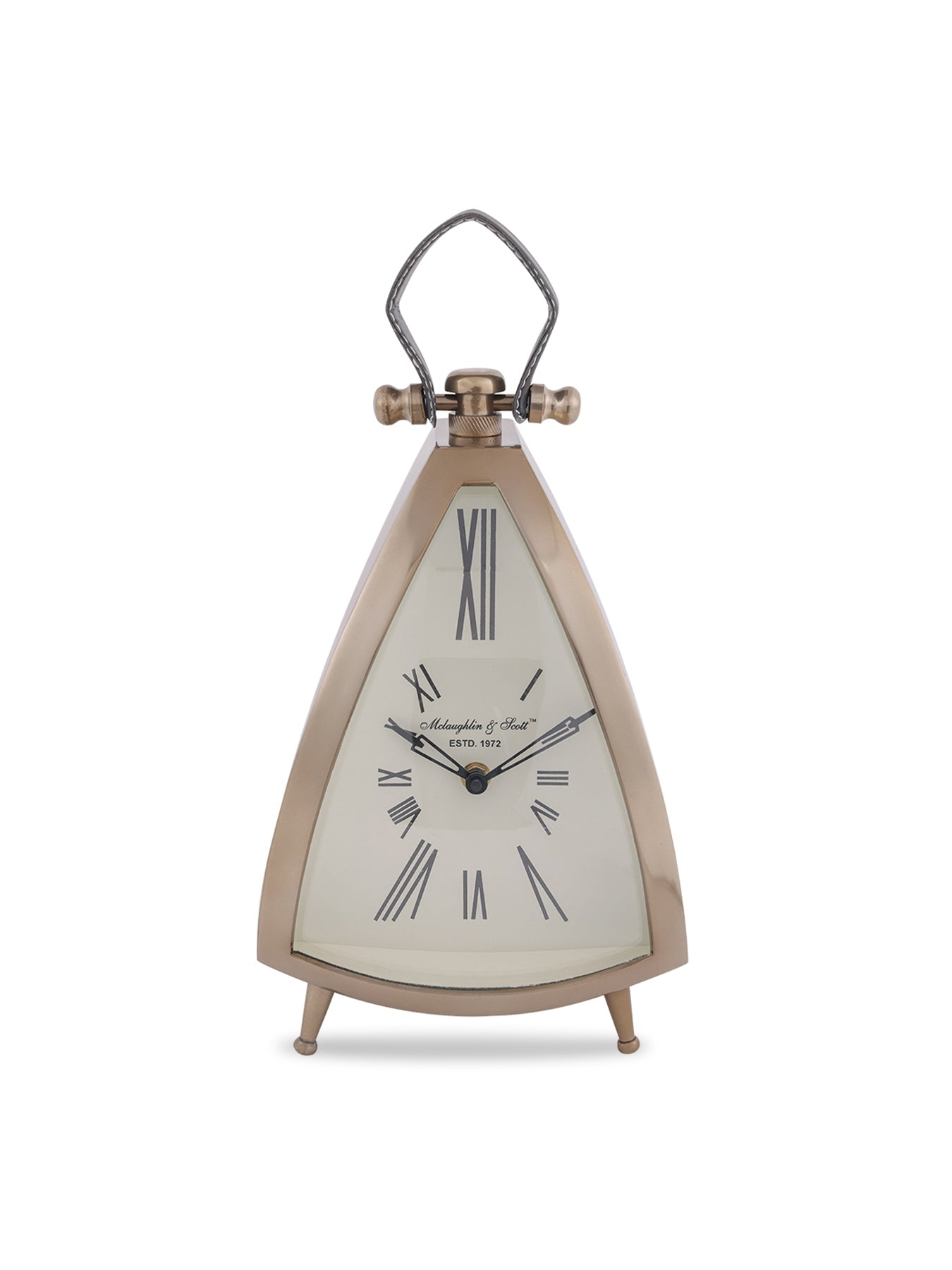 Isosceles Brass Curved Front Mantel Clock Large Beige