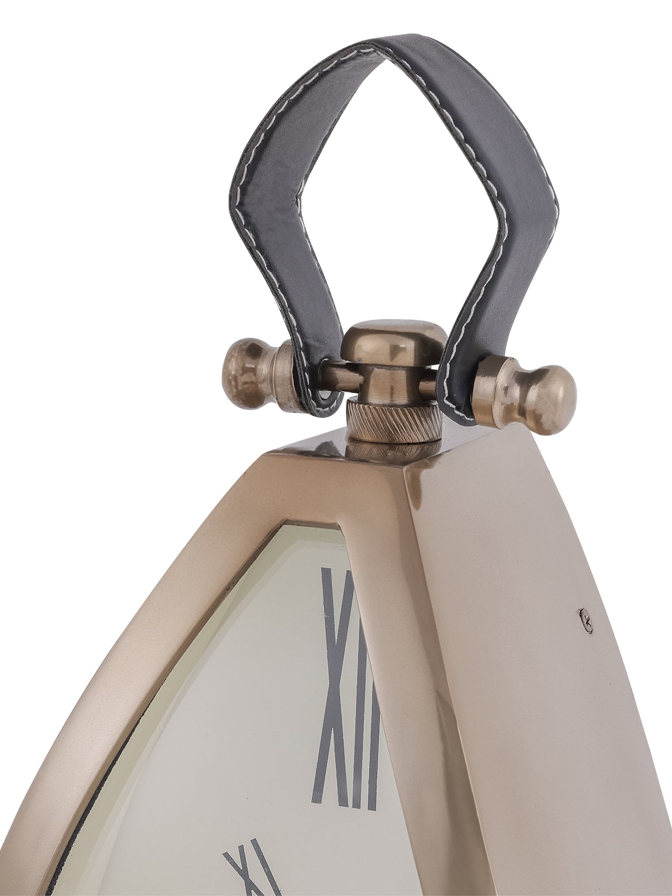 Isosceles Brass Curved Front Mantel Clock Large Beige