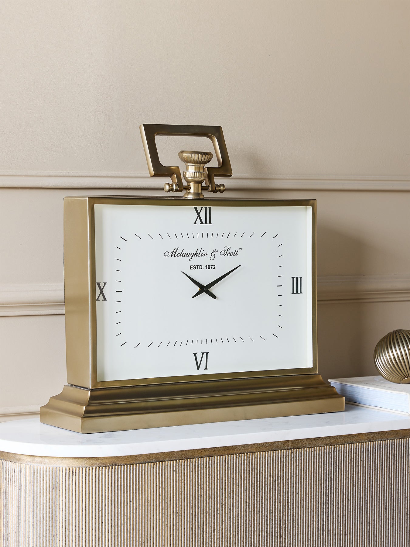 Latham Brass Rectangular Clock Large Beige