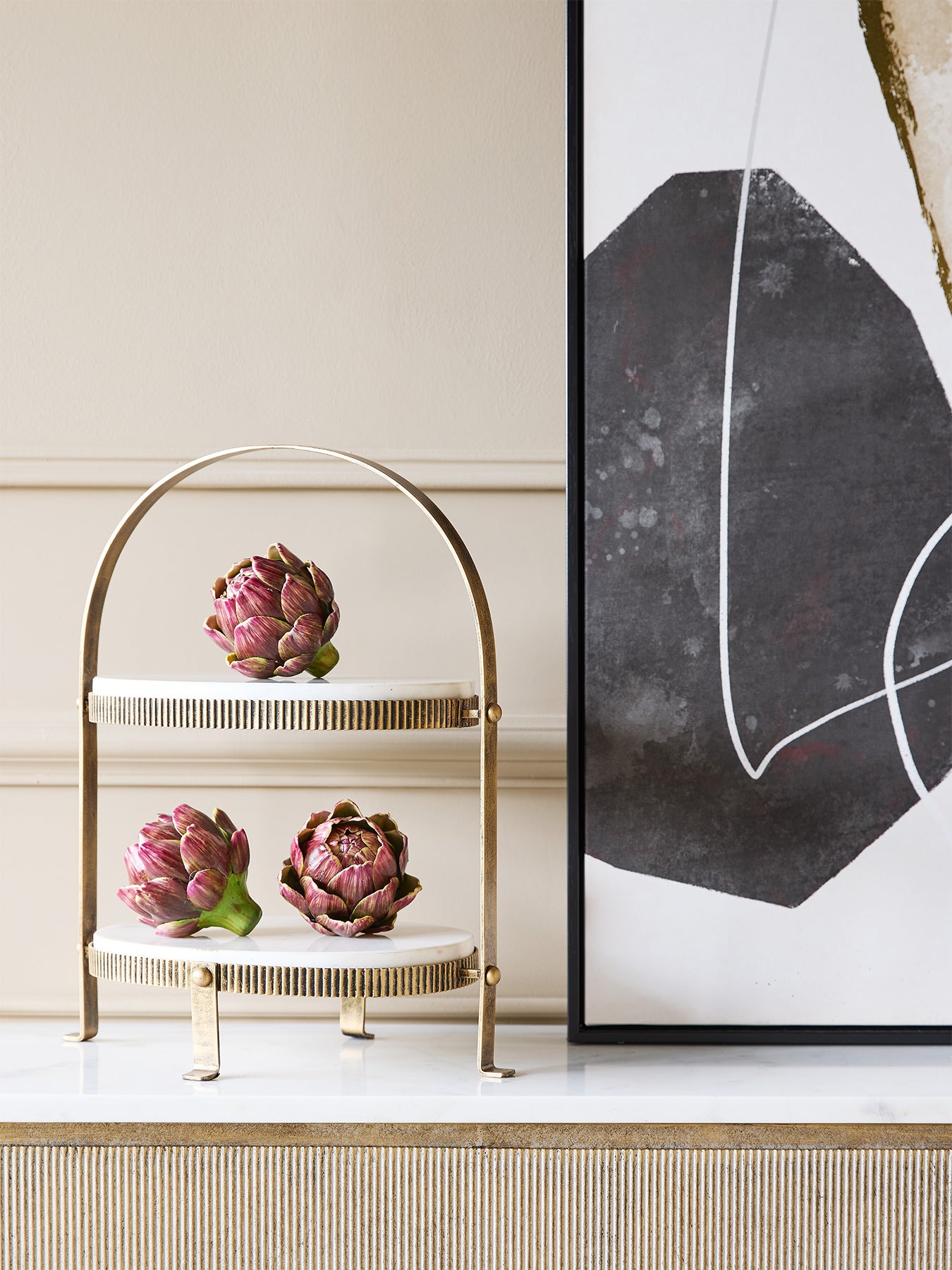 Belvedere Aged Gold Oval Two Tiered Stand Gold