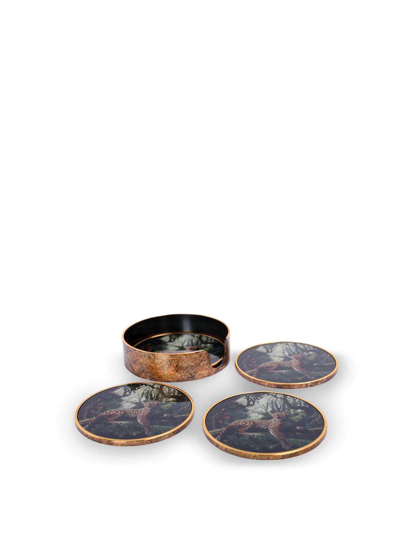 Lounging Leopard Set Coasters Gold