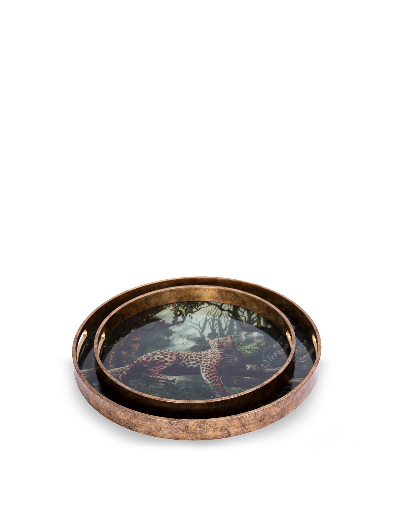 Lounging Leopard Set of Two Trays Gold