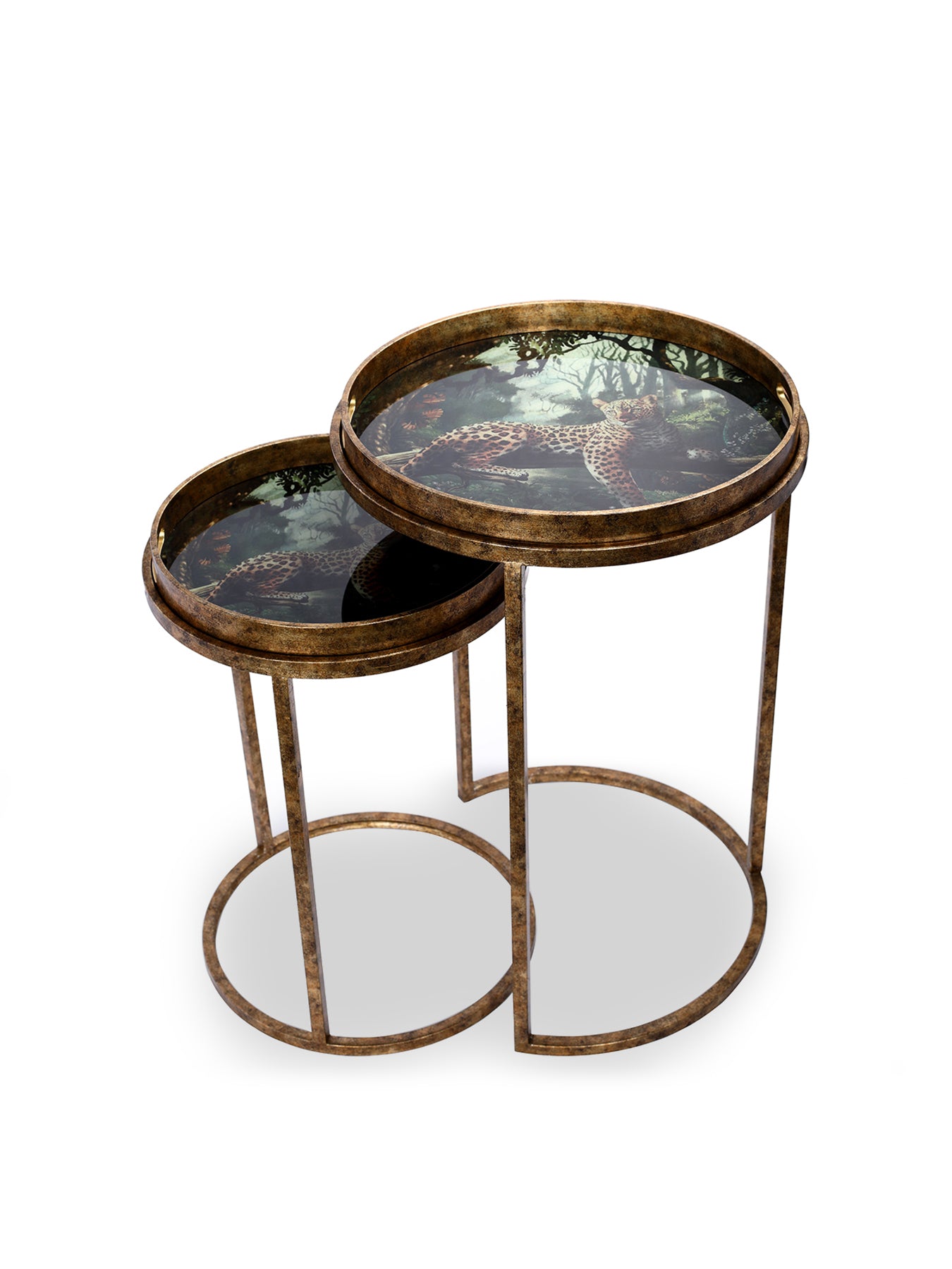 Lounging Leopard Set Of 2 Side Tray Tables Gold