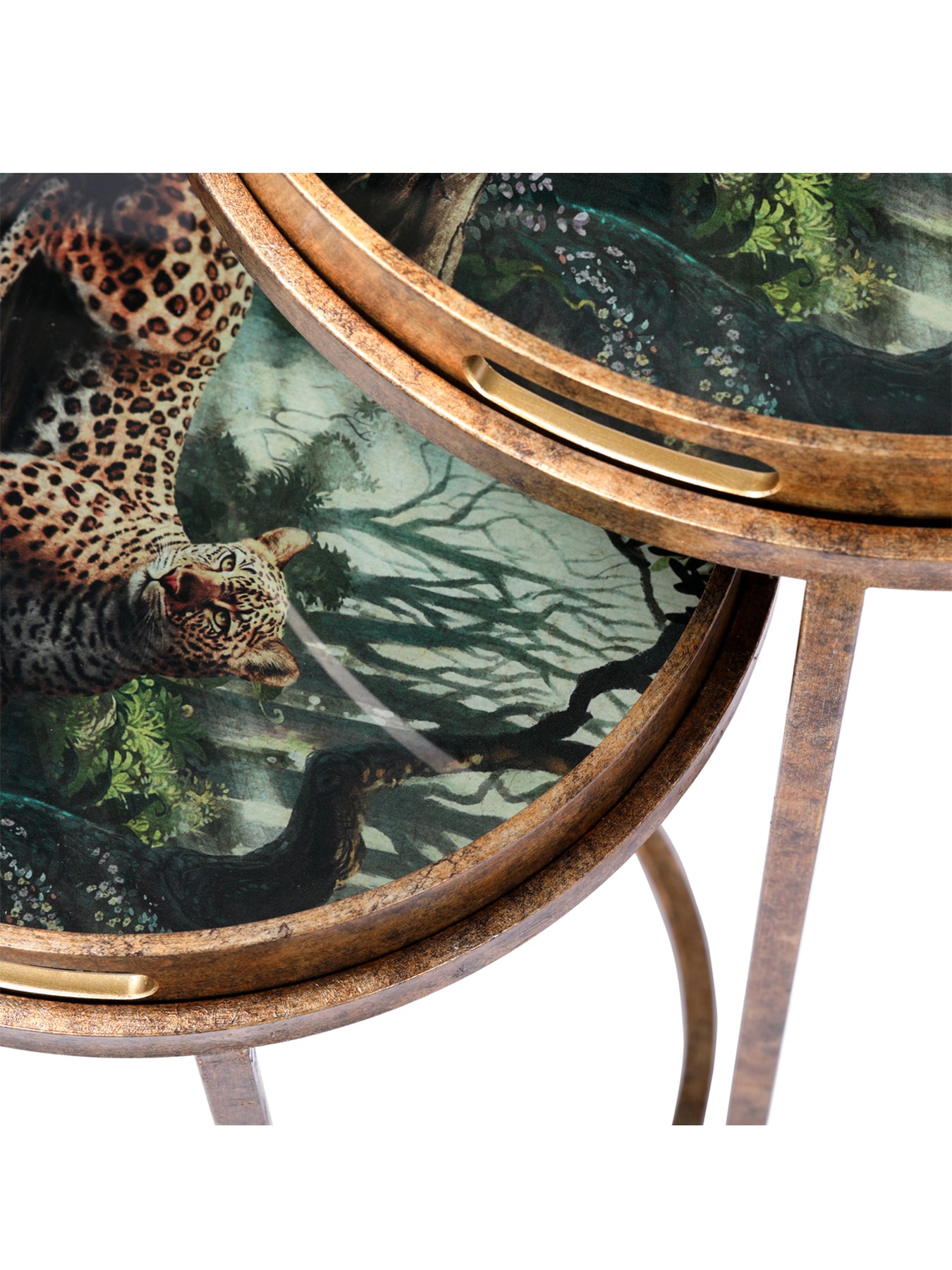 Lounging Leopard Set Of 2 Side Tray Tables Gold