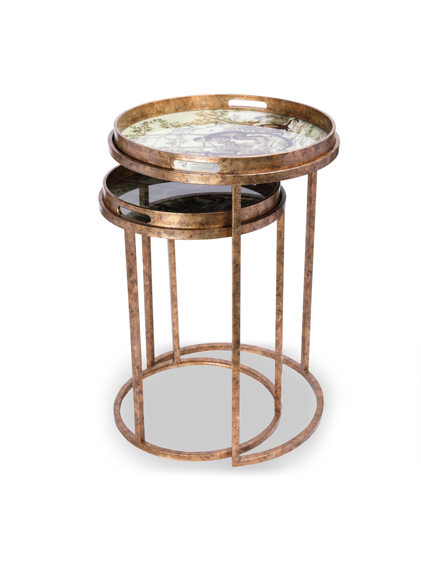 Monkey Jungle Set Of 2 Side Tray Tables Gold