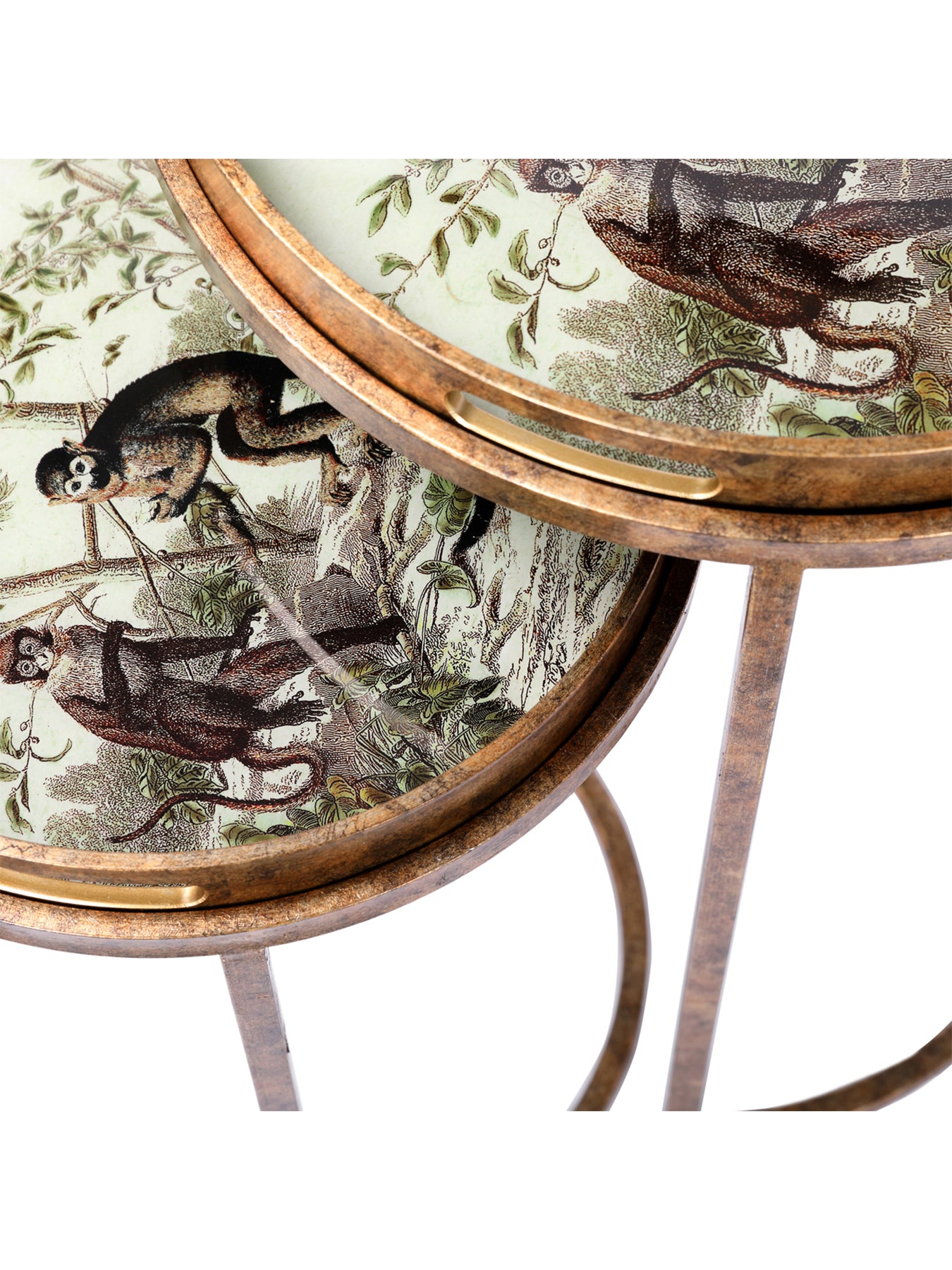 Monkey Jungle Set Of 2 Side Tray Tables Gold
