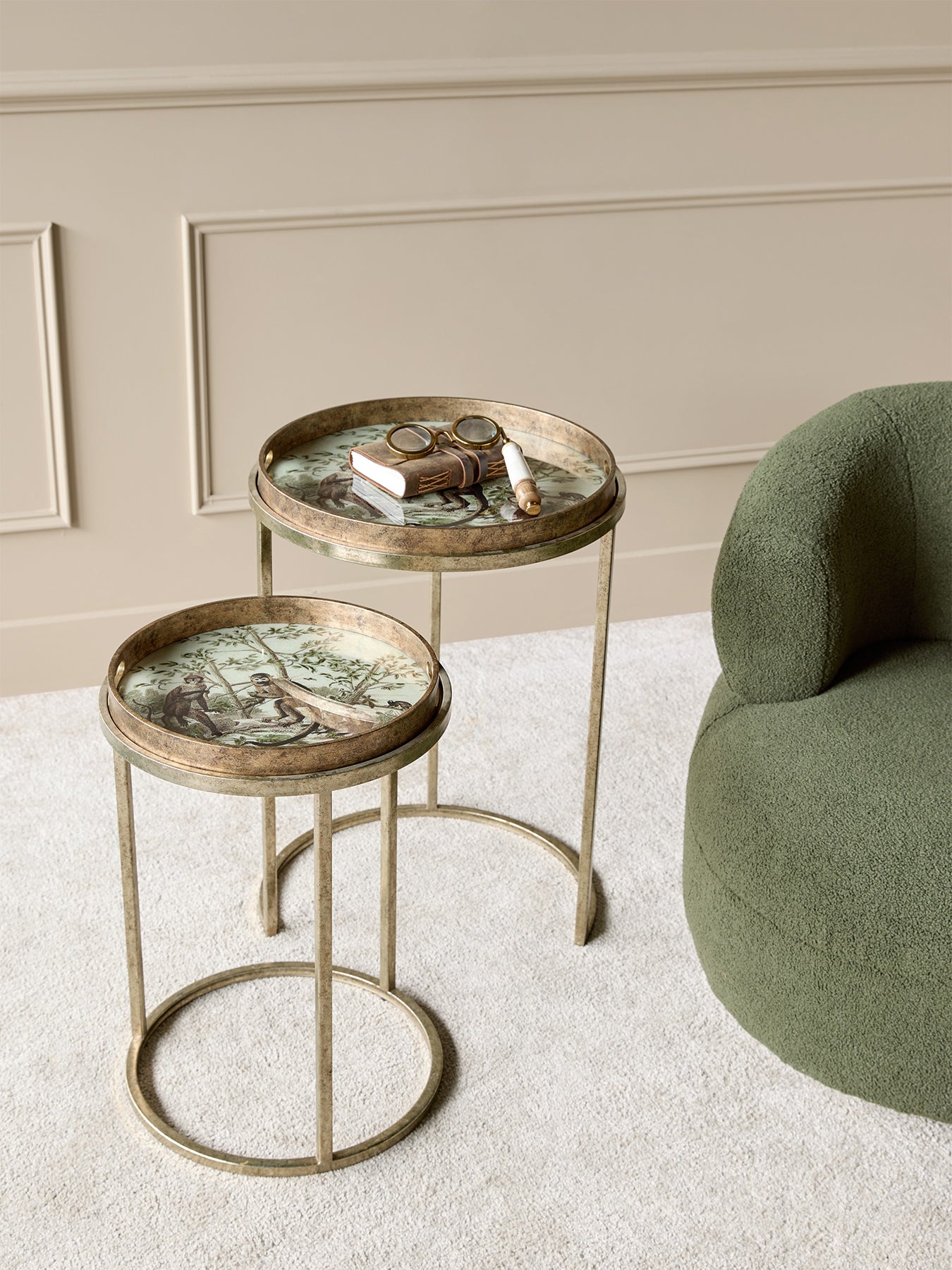 Monkey Jungle Set Of 2 Side Tray Tables Gold