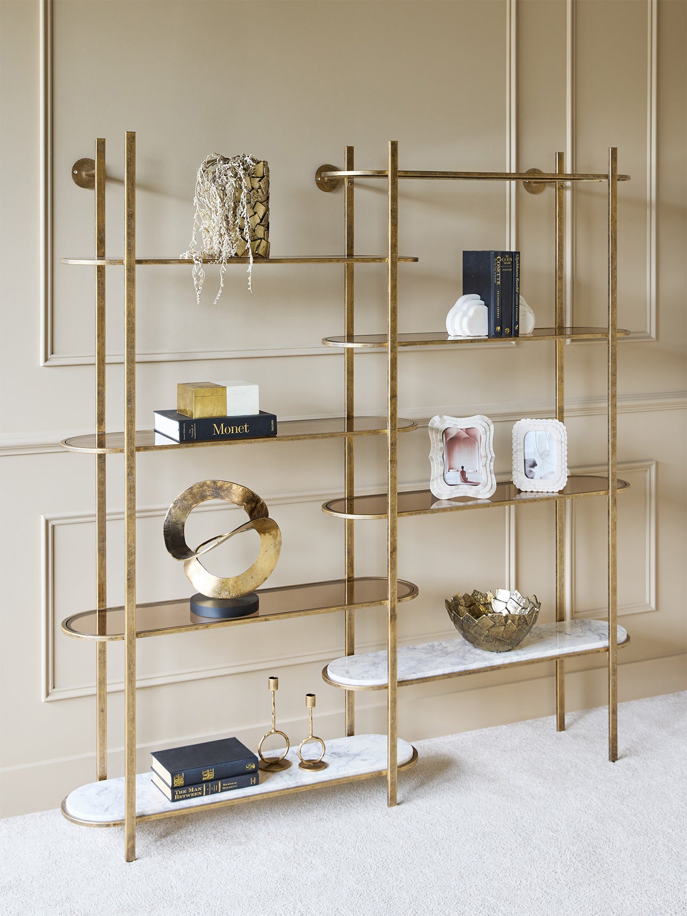 Belvedere Aged Gold Shelving Unit Gold