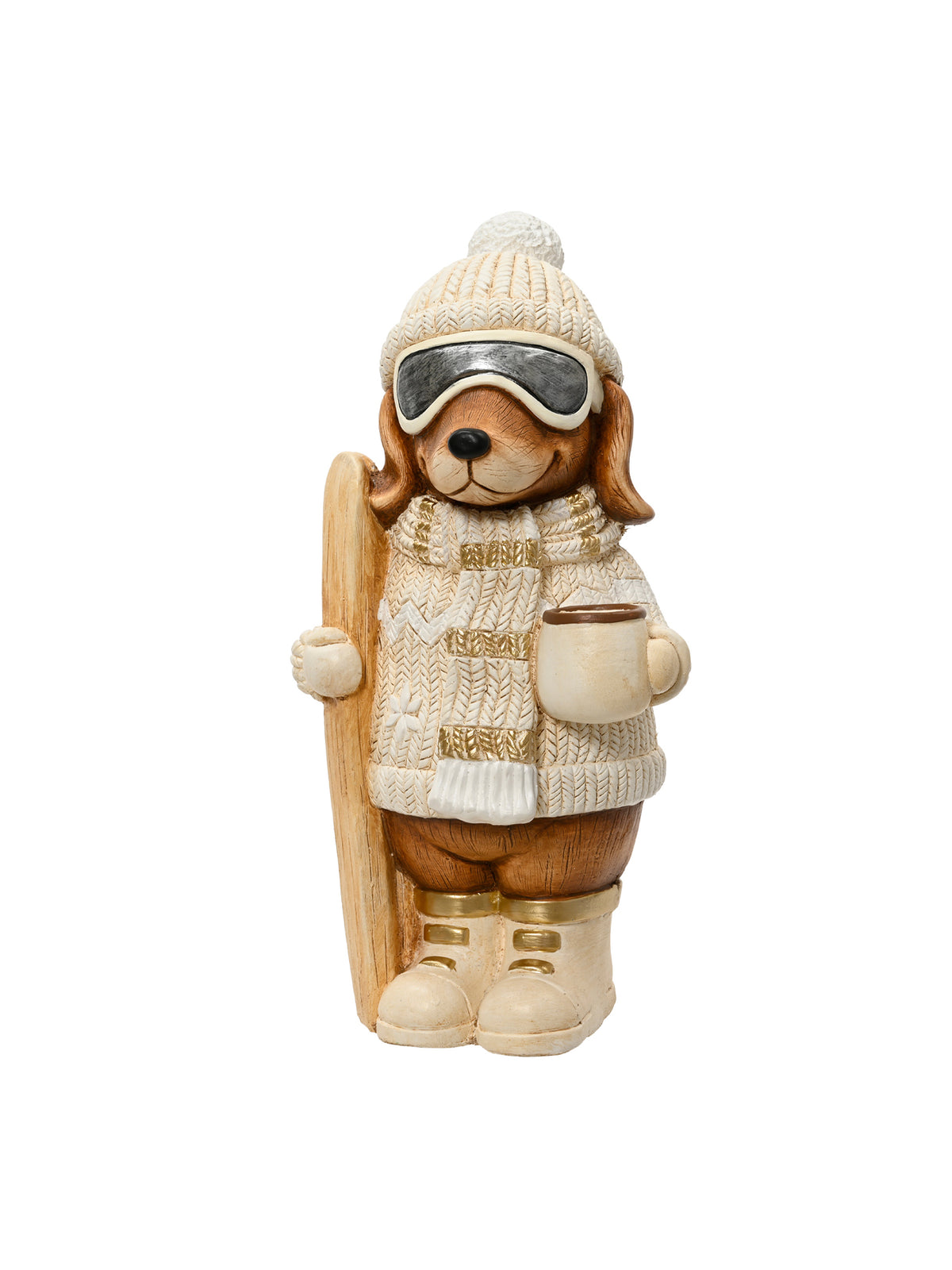 Standing Dog With Skis Christmas Decoration Cream