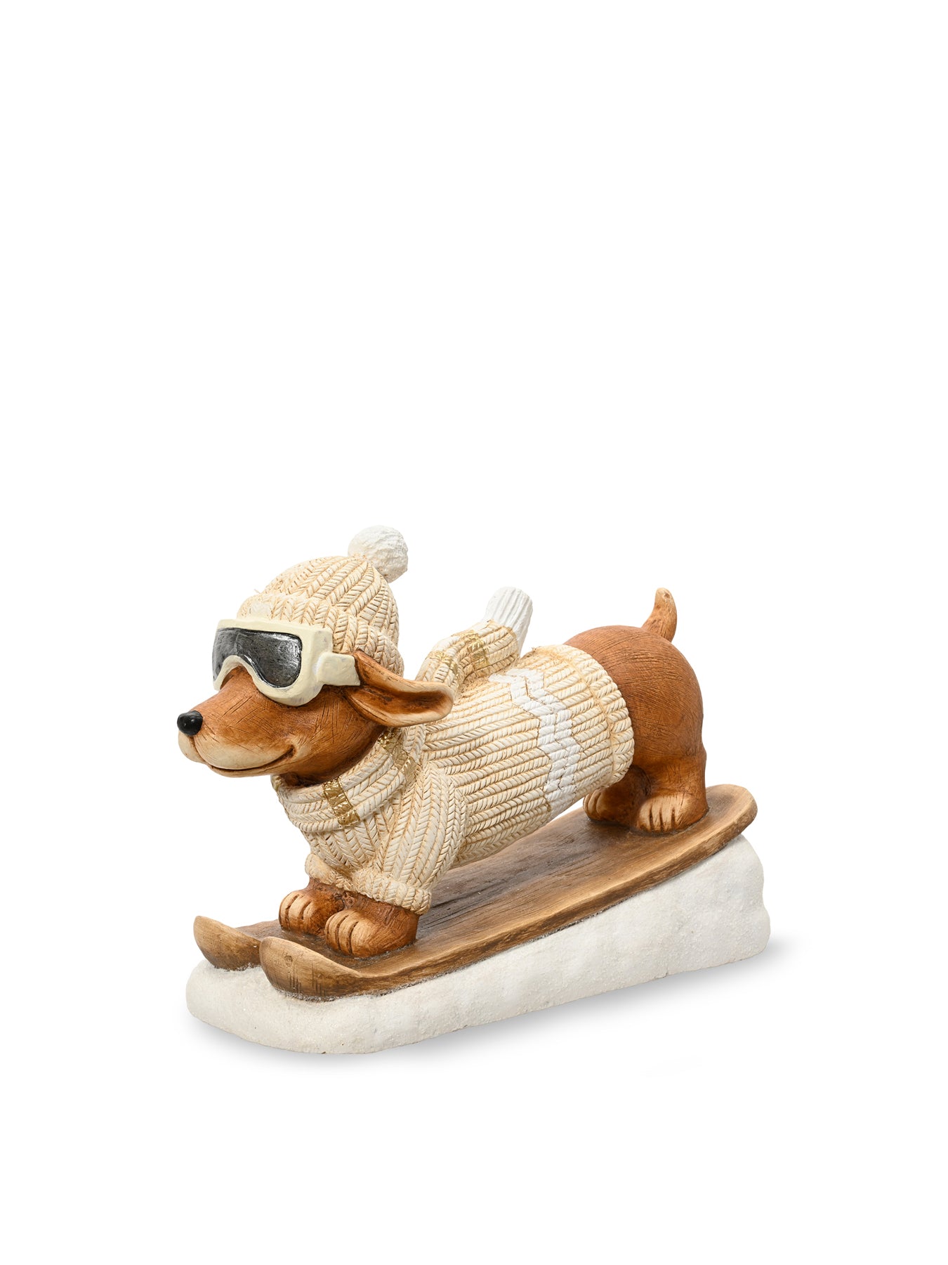 Skiing Dog Christmas Decoration Cream