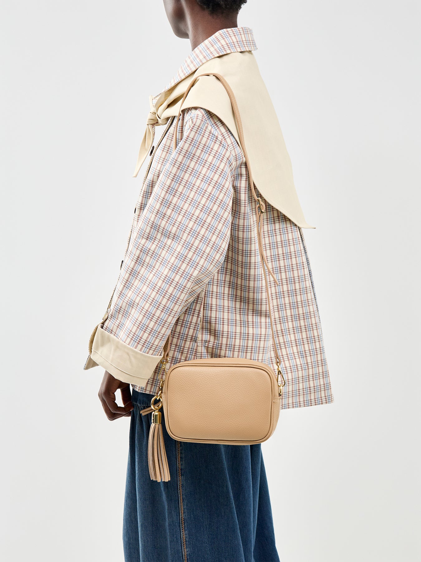 Tassel Tan Leather Crossbody Bag