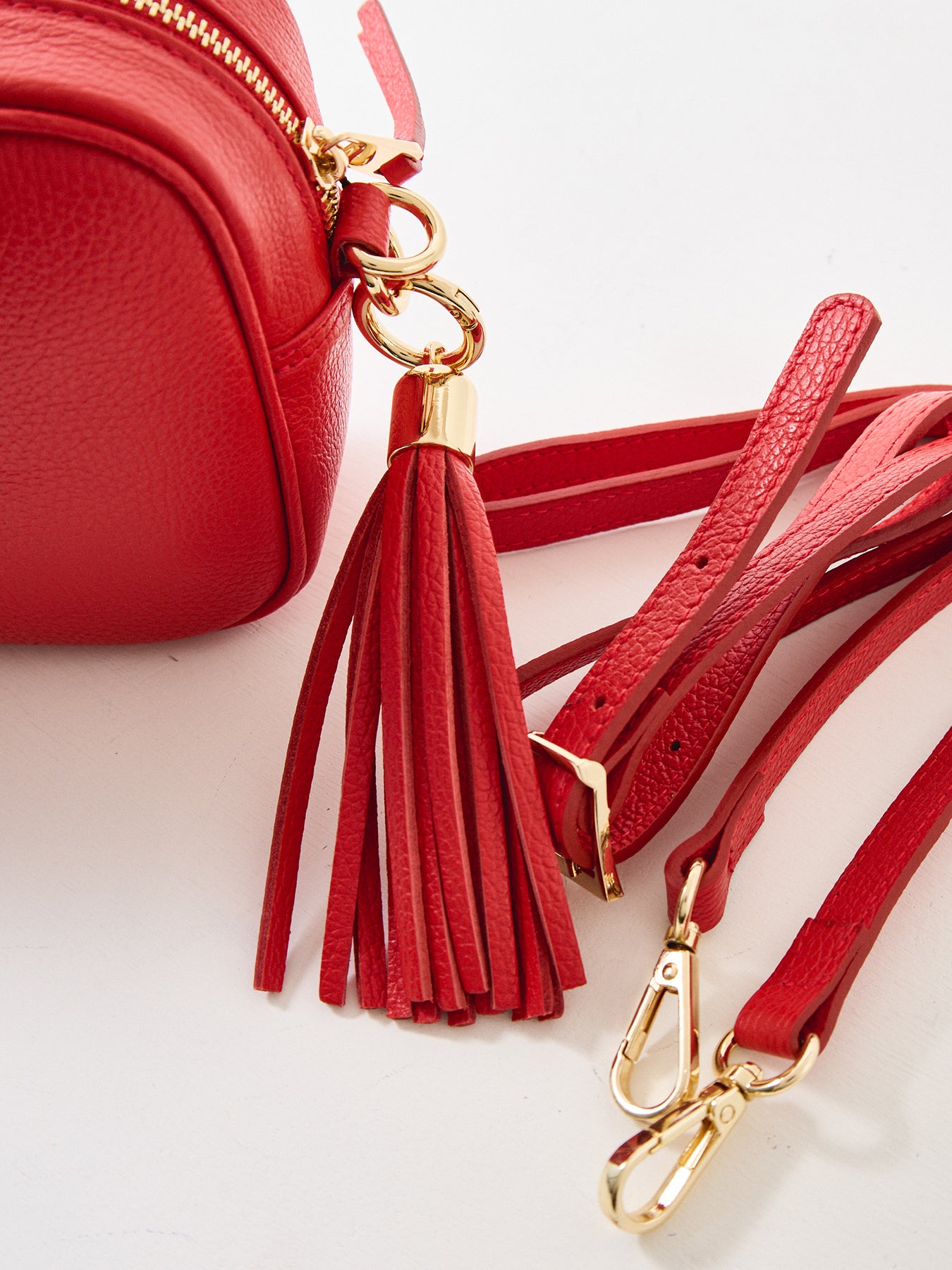 Tassel Leather Crossbody Bag Red