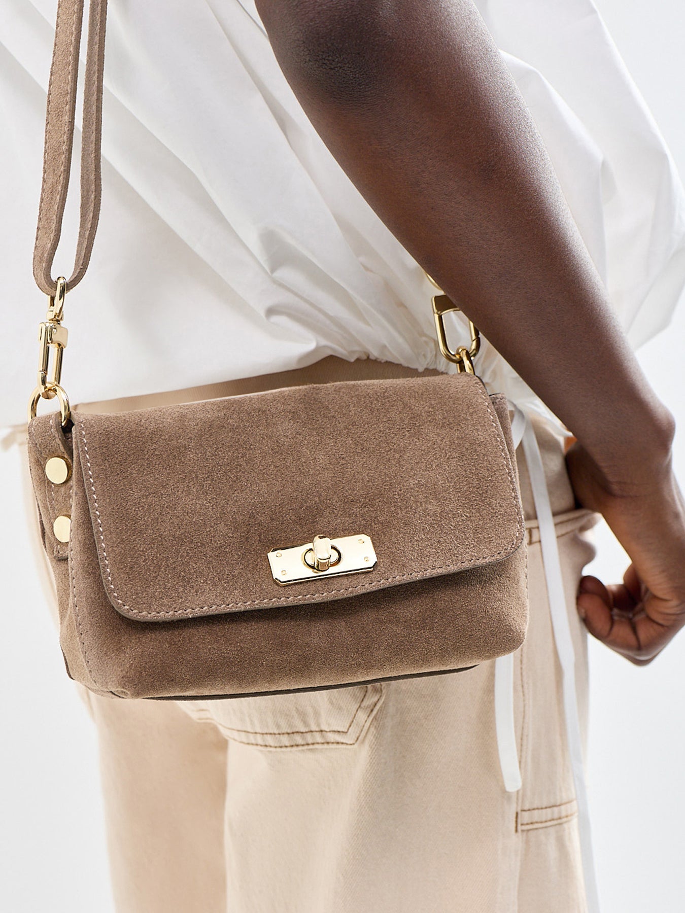 Maisie Mini Suede Shoulder Bag Mink