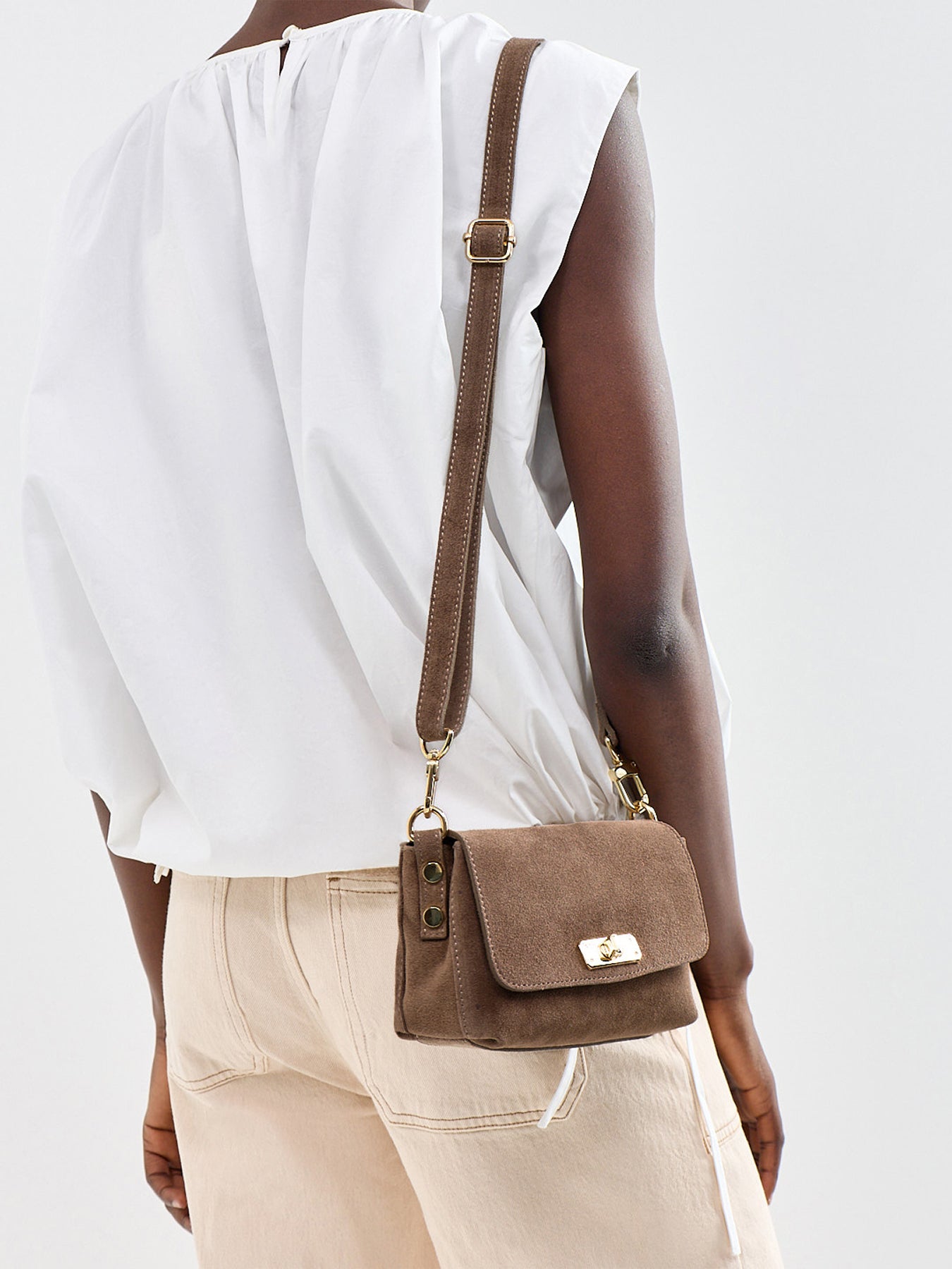 Maisie Mini Suede Shoulder Bag Mink