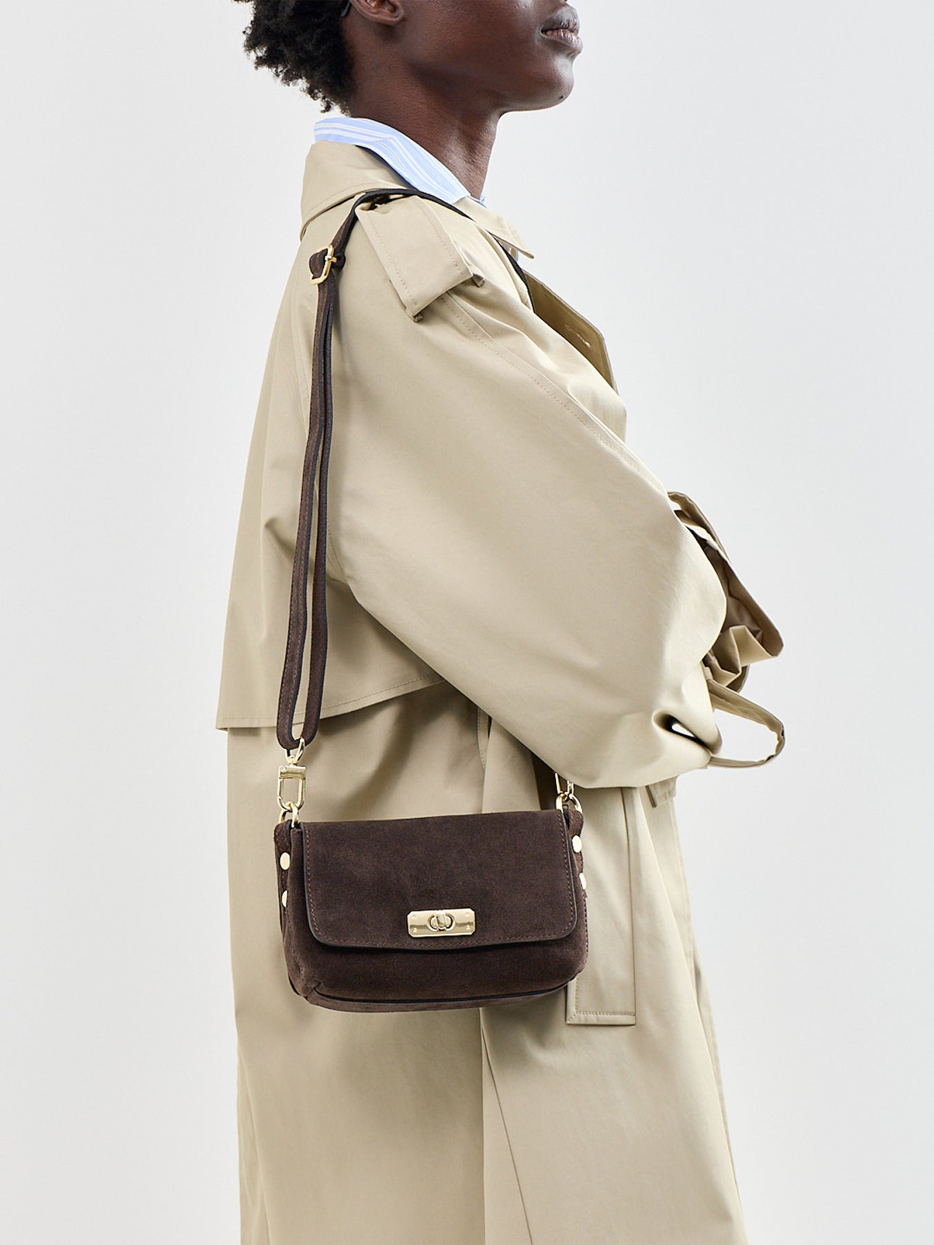 Maisie Mini Suede Shoulder Bag Chocolate
