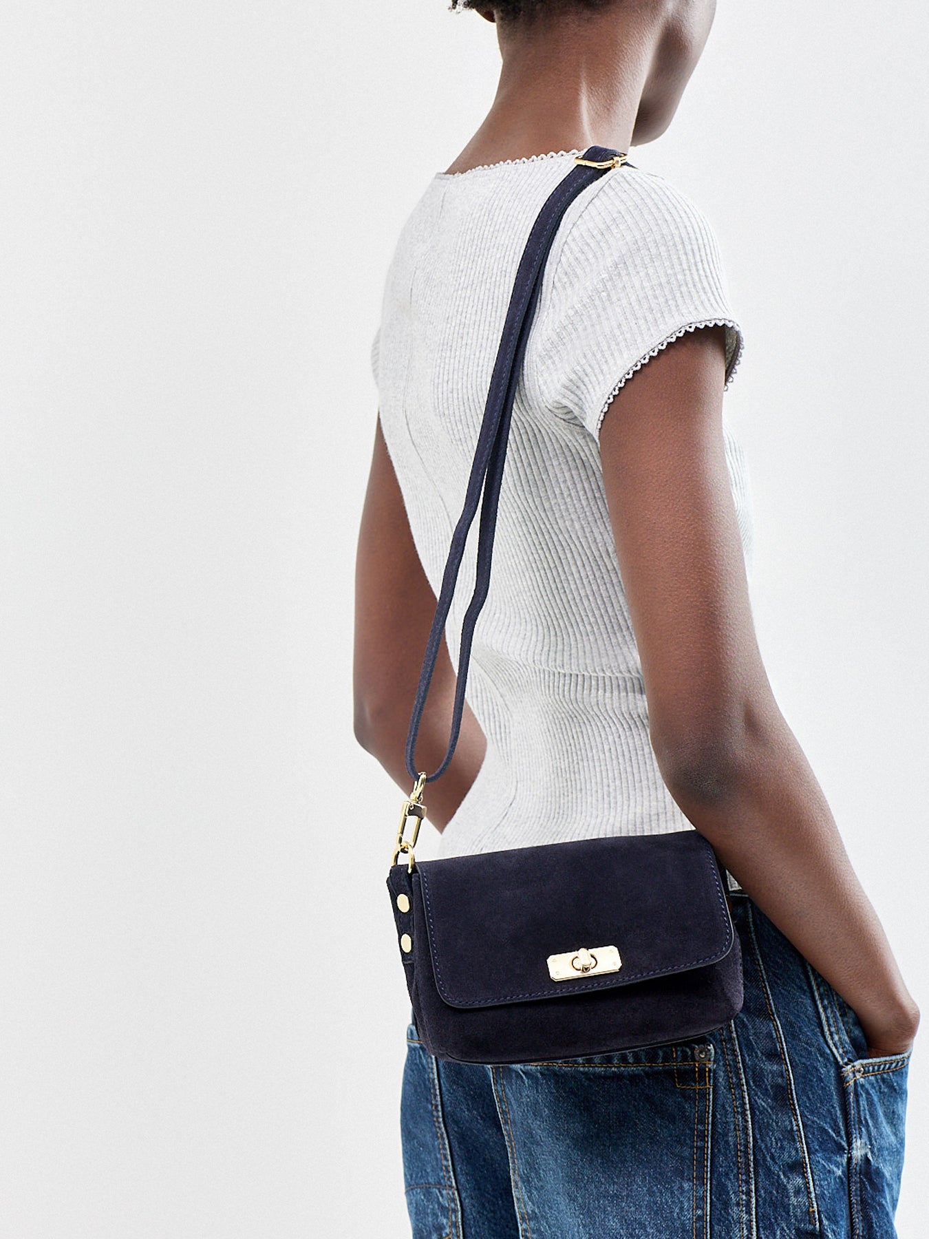 Maisie Mini Suede Shoulder Bag Navy
