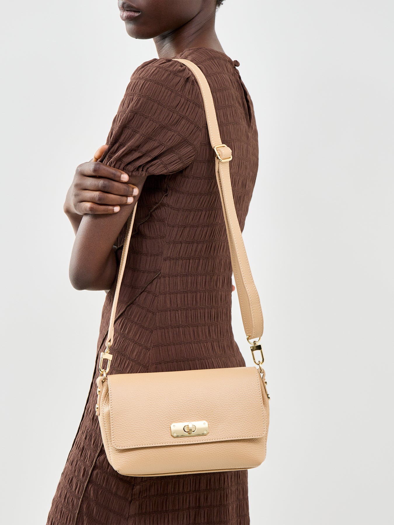 Maisie Midi Tan Leather Crossbody Bag
