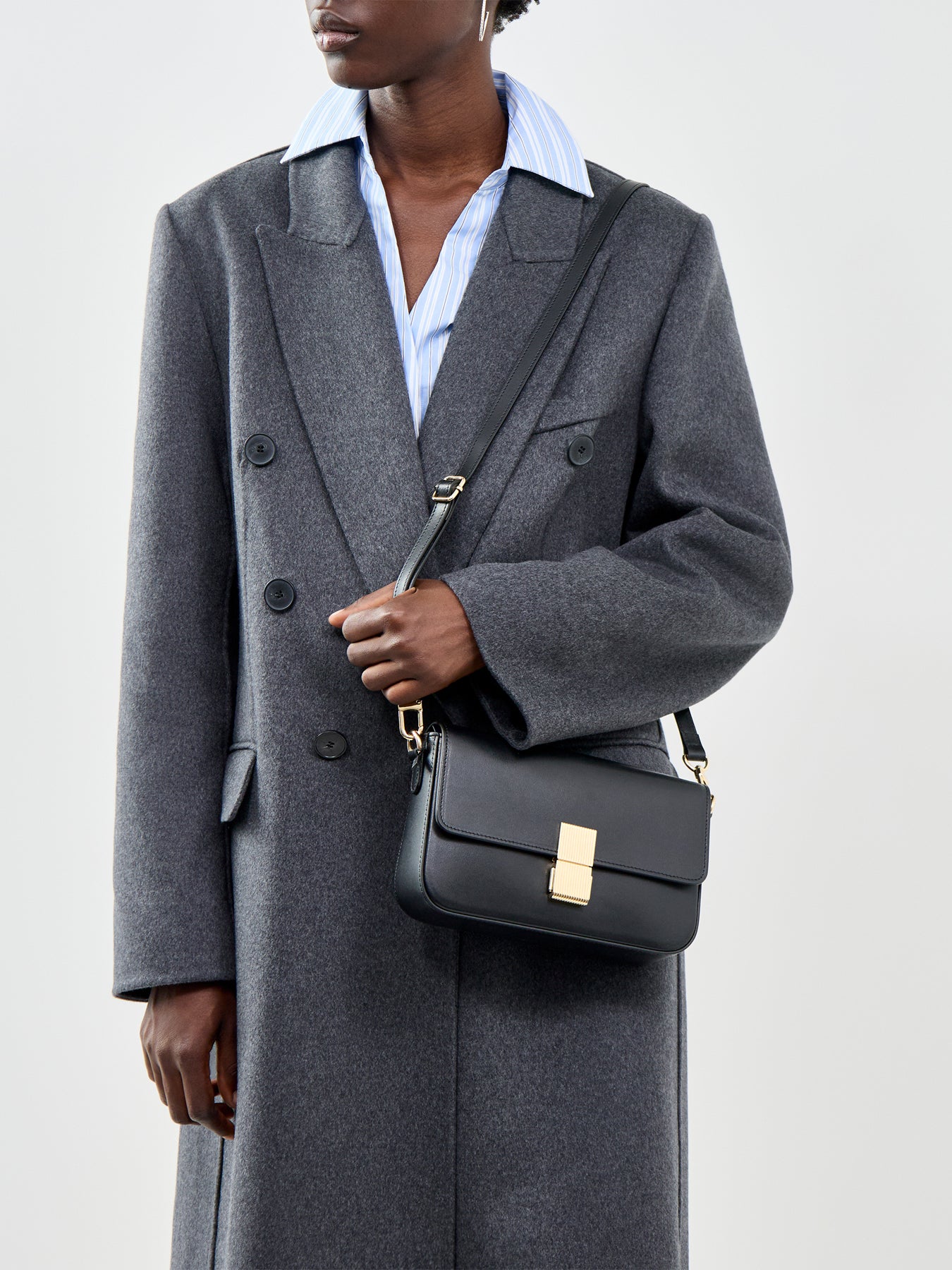 Flora Top Handle Leather Bag Black