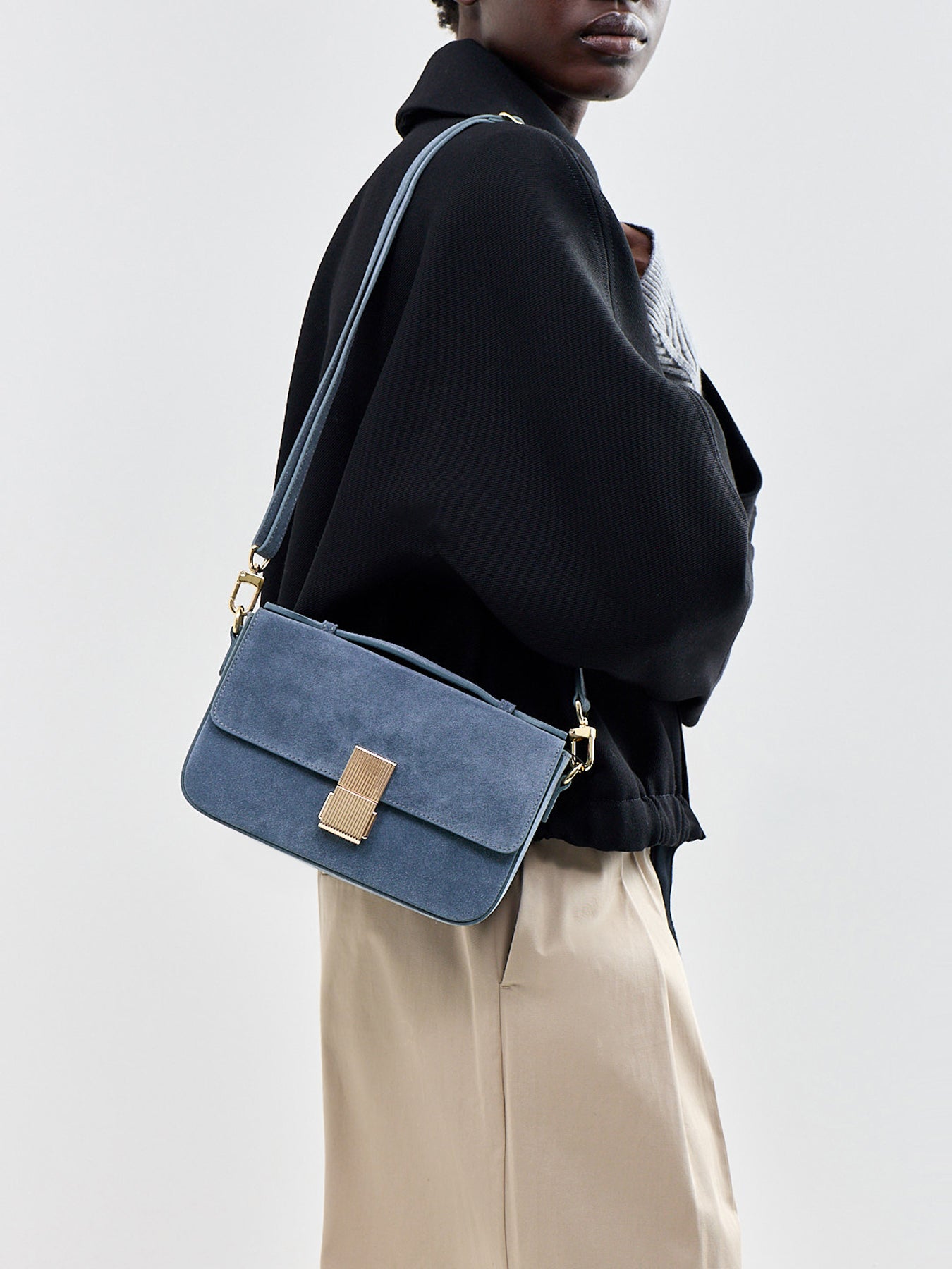 Flora Suede Top Handle Crossbody Bag Blue