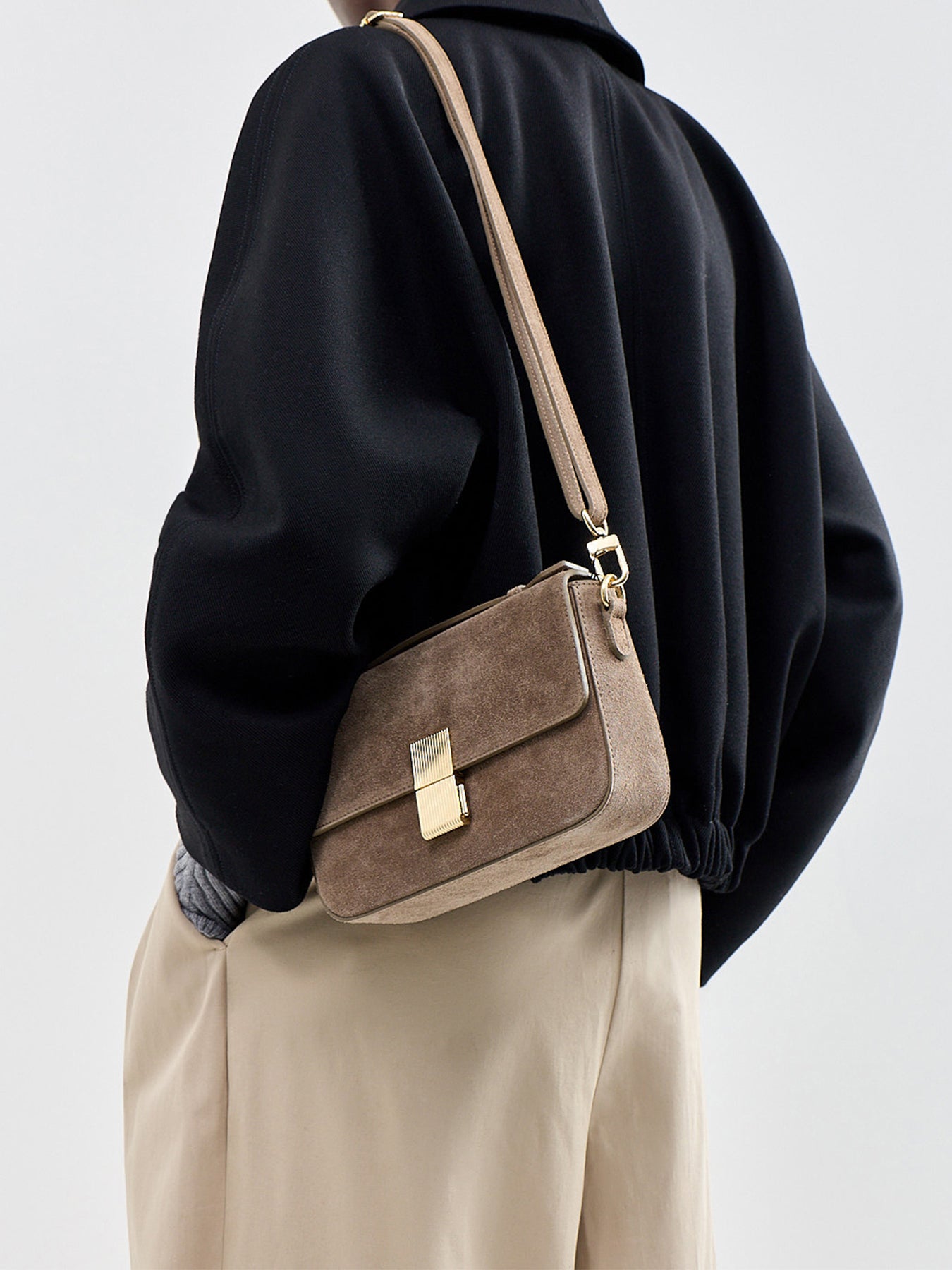 Flora Suede Top Handle Crossbody Bag Mink
