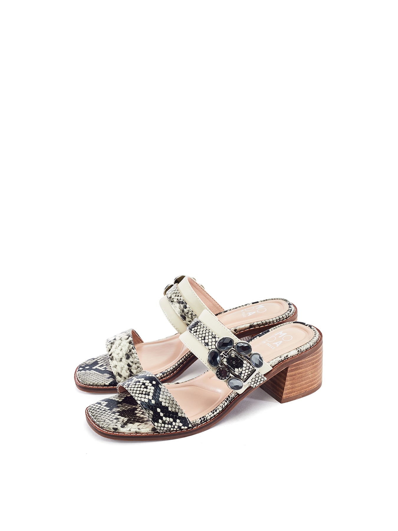 Mallorie Block Heel Sandals Snake Skin Print