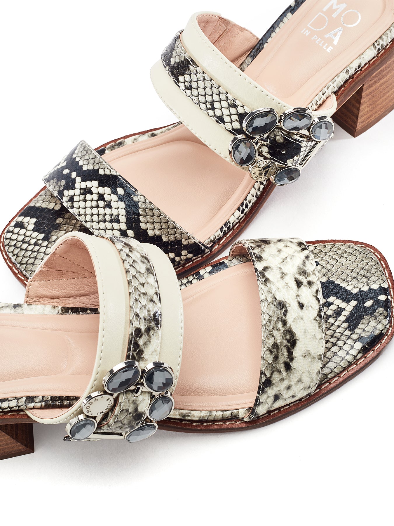 Mallorie Block Heel Sandals Snake Skin Print