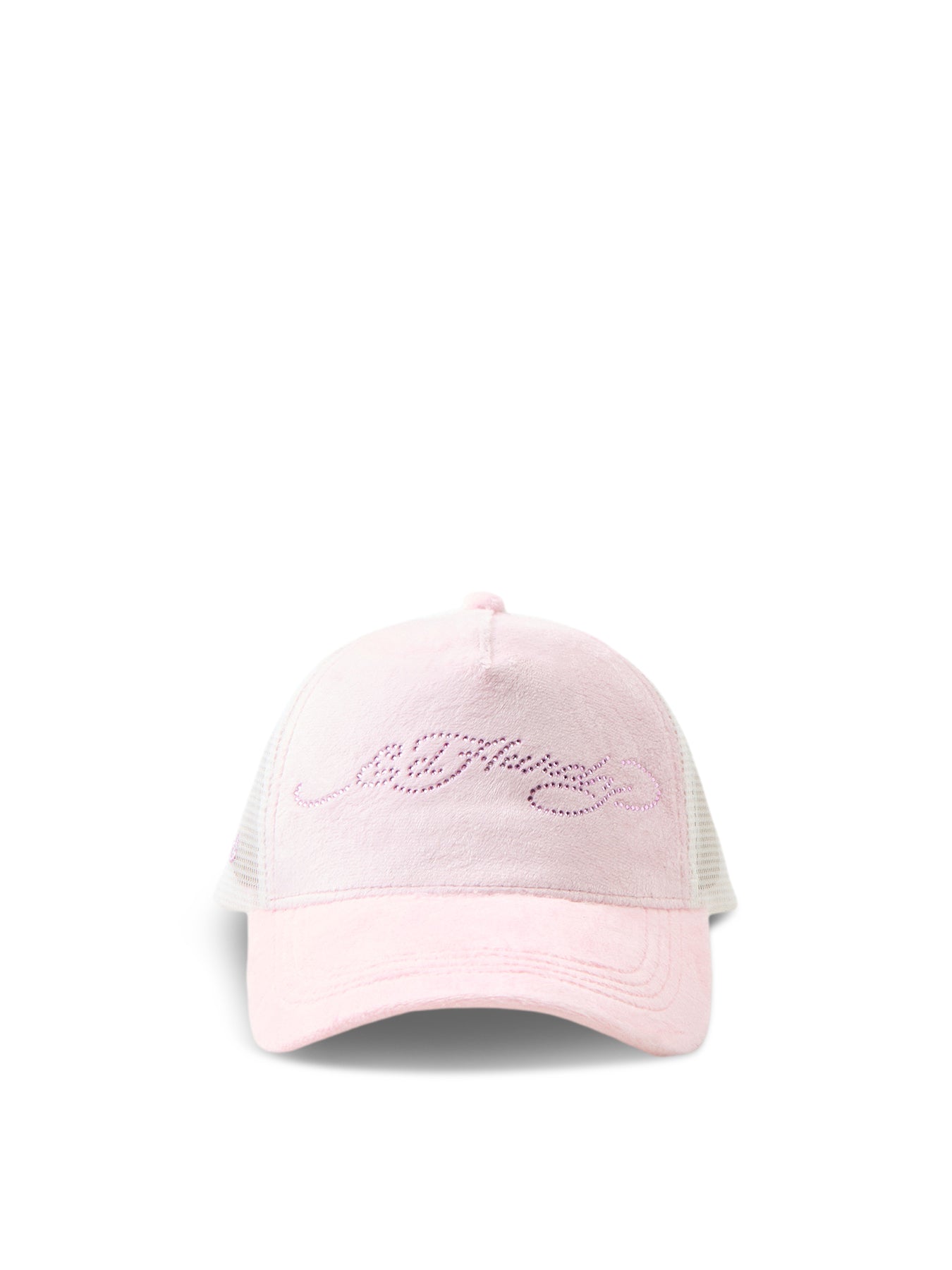 Diamante Velour 5 Panel Trucker Cap Pink
