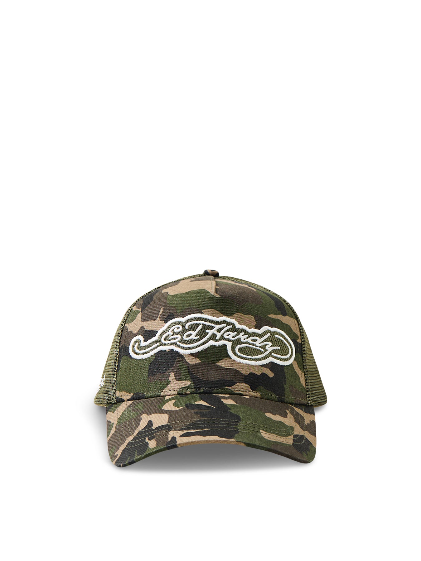 Embroidery Applique Cord 5 Panel Trucker Cap Camo