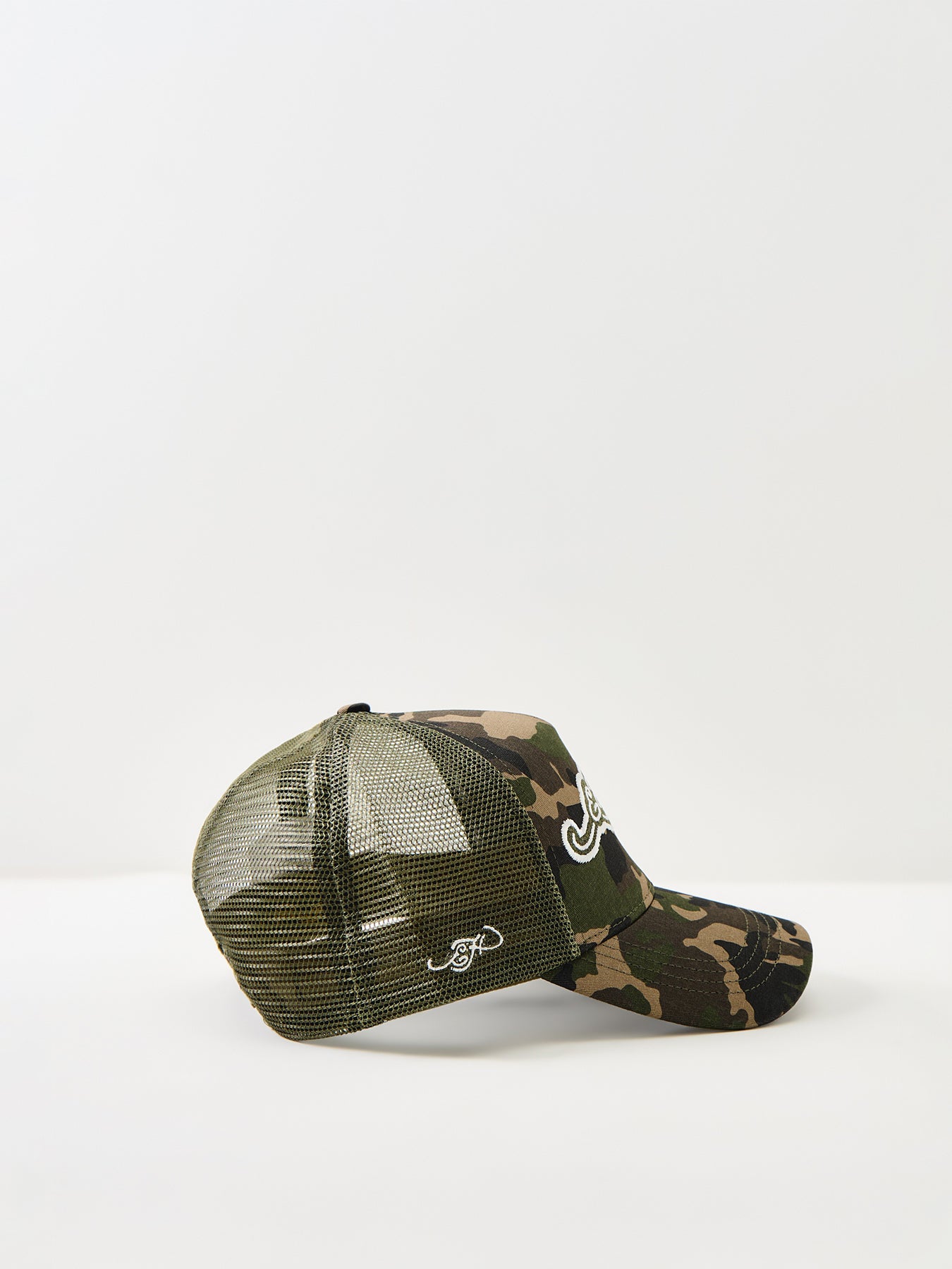 Embroidery Applique Cord 5 Panel Trucker Cap Camo