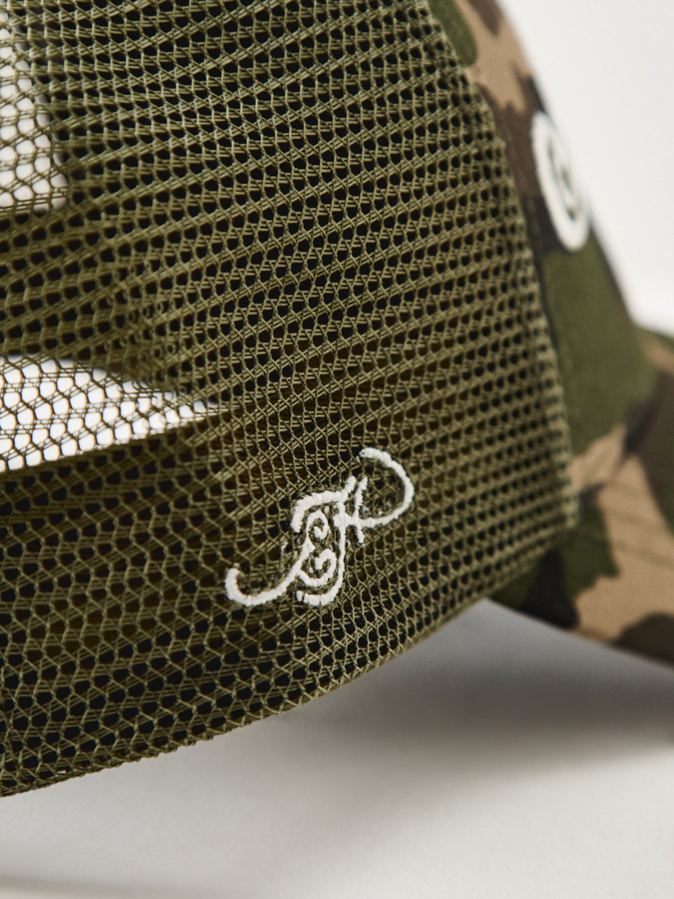Embroidery Applique Cord 5 Panel Trucker Cap Camo