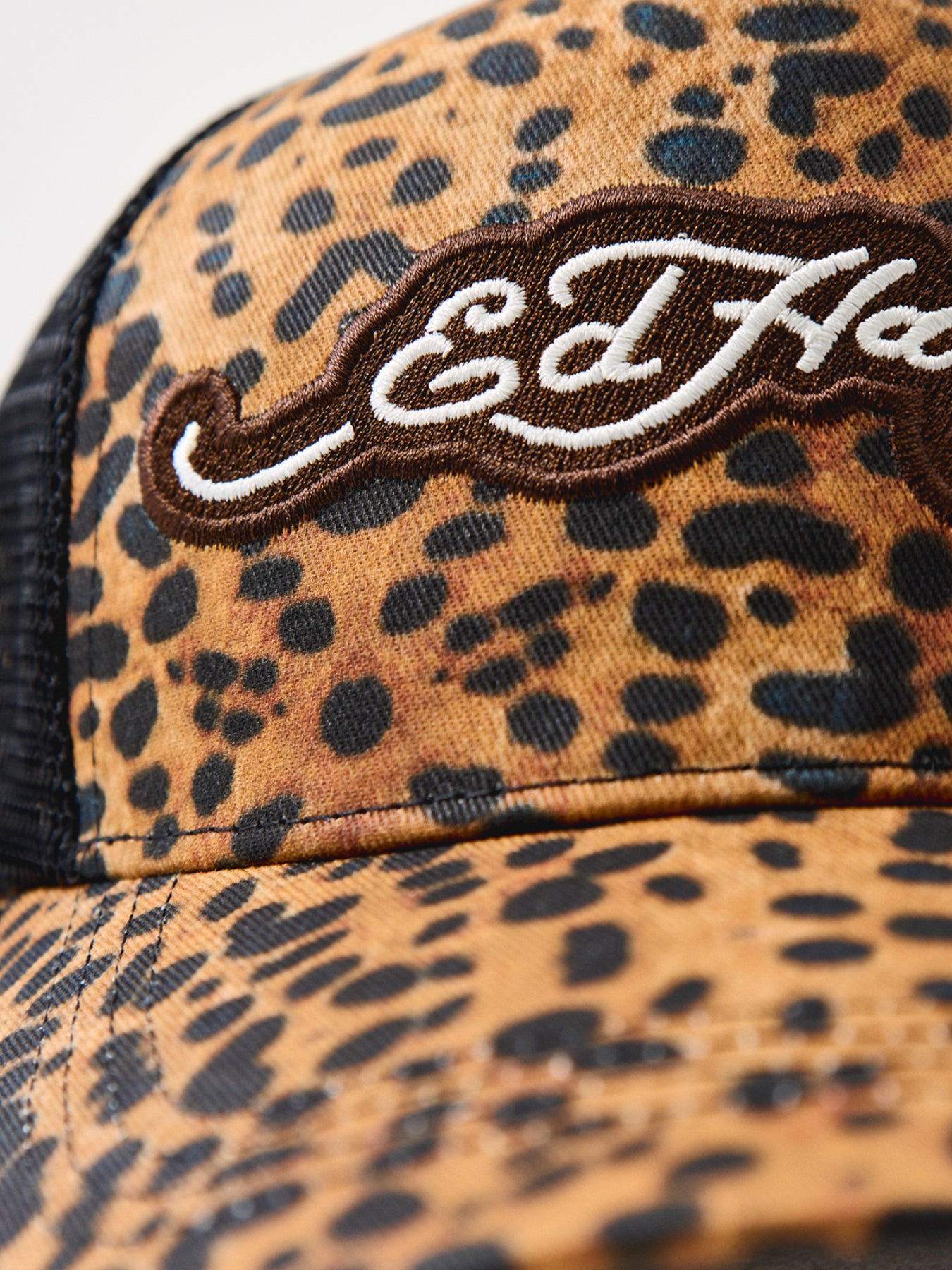 Leopard Print 5 Panel Trucker Cap Brown
