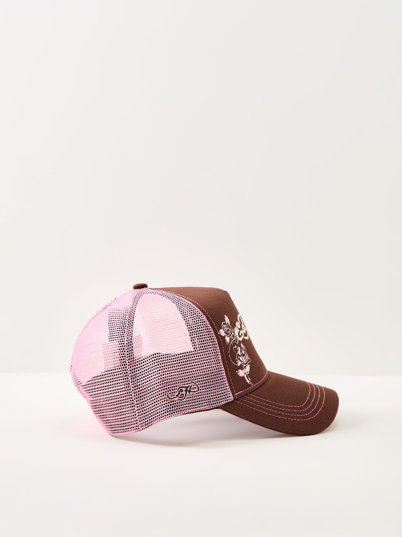 Skull And Roses 5 Panel Trucker Cap Brown