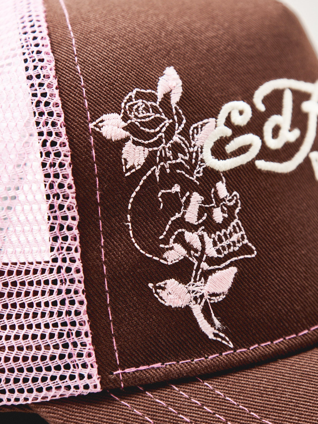 Skull And Roses 5 Panel Trucker Cap Brown