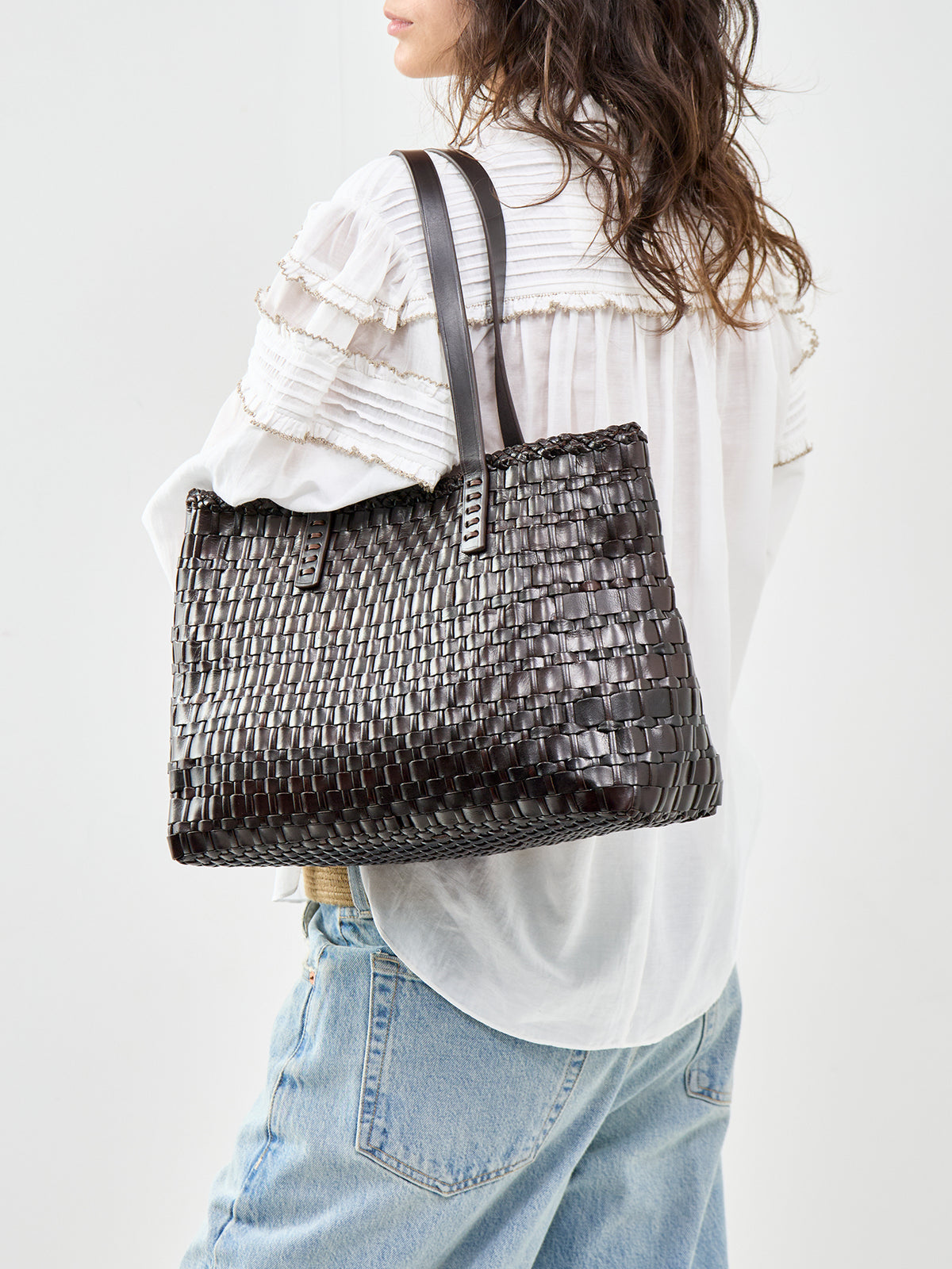 Salvage Leather Shoulder Tote Brown