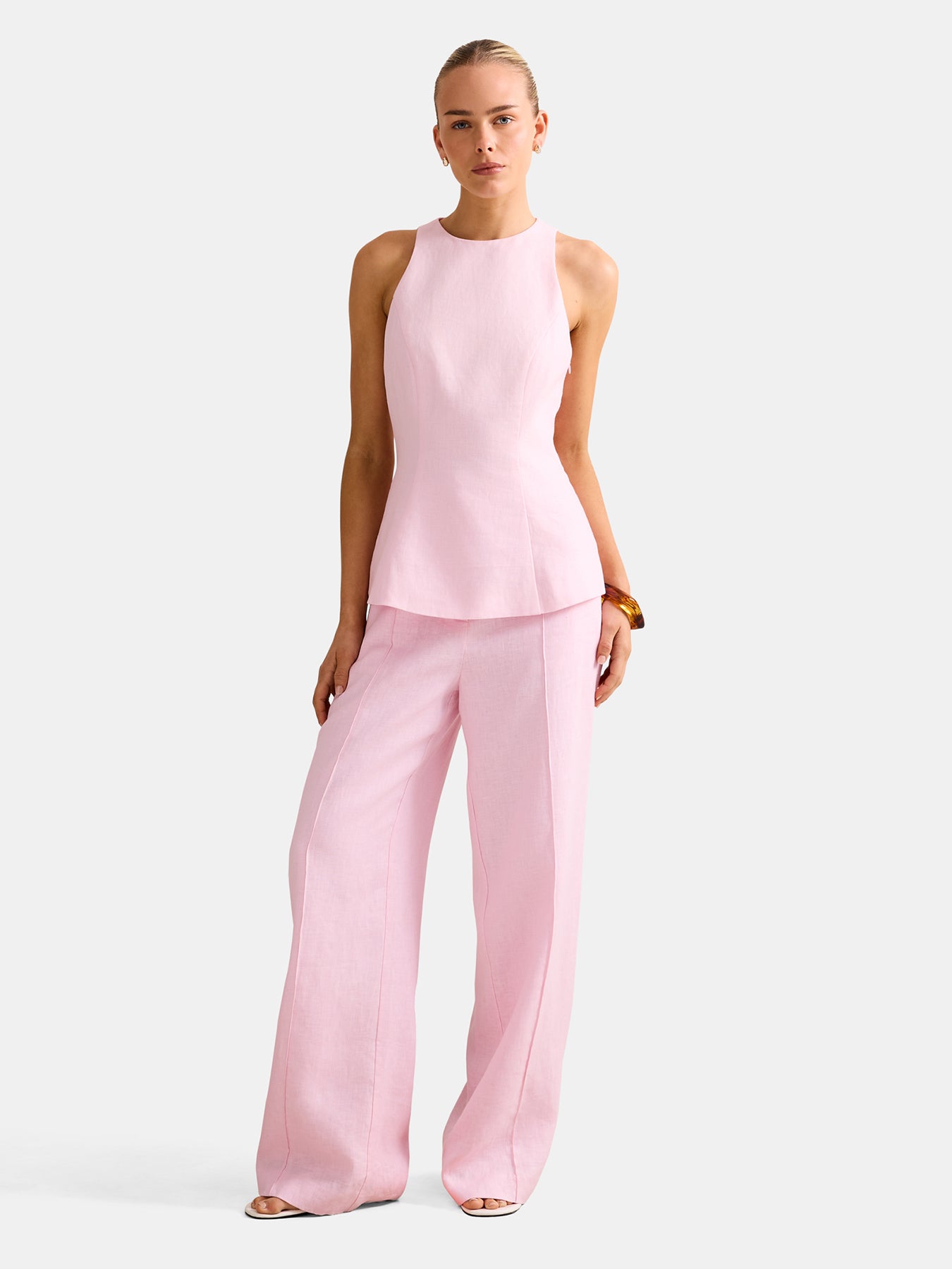 Posey Linen Wide Leg Trousers Pink