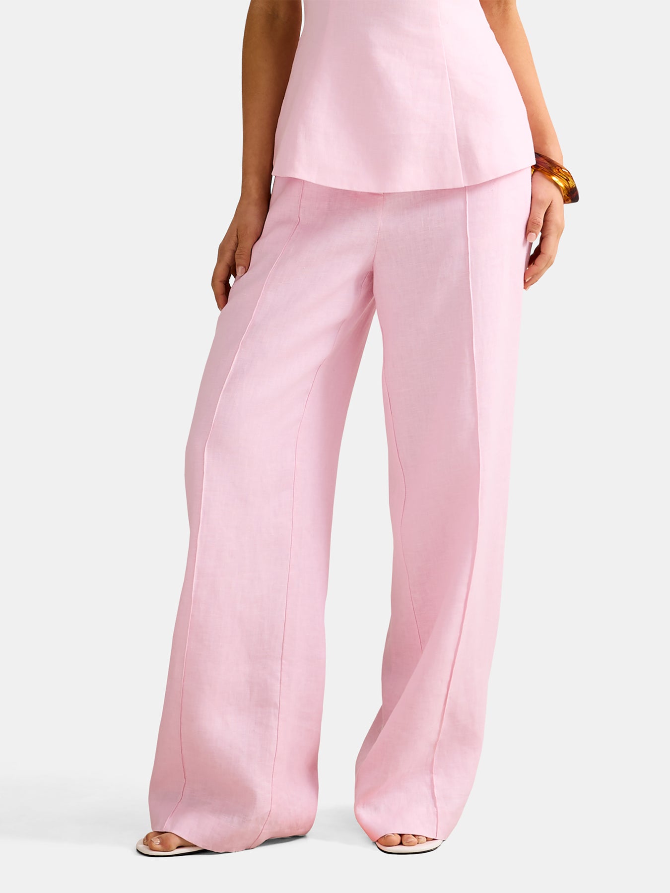 Posey Linen Wide Leg Trousers Pink