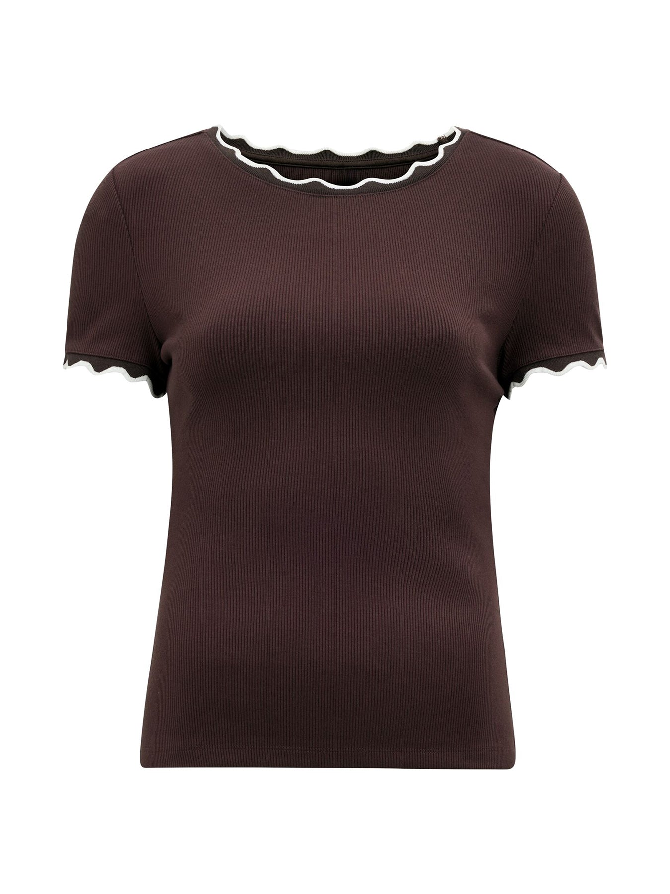 Rebecca Scallop Trim T-Shirt Brown