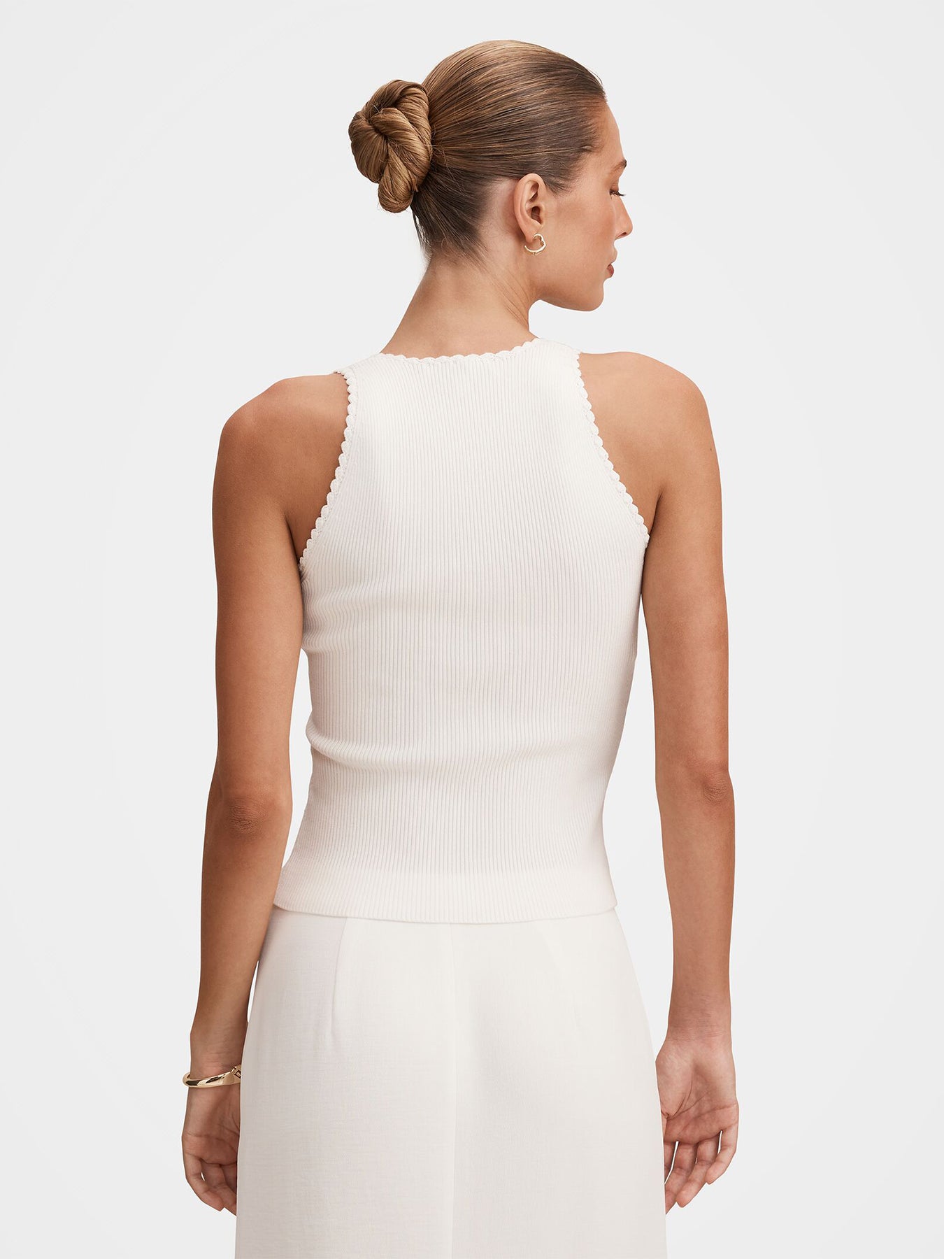 Bree Crochet Detail Knit Tank Top White
