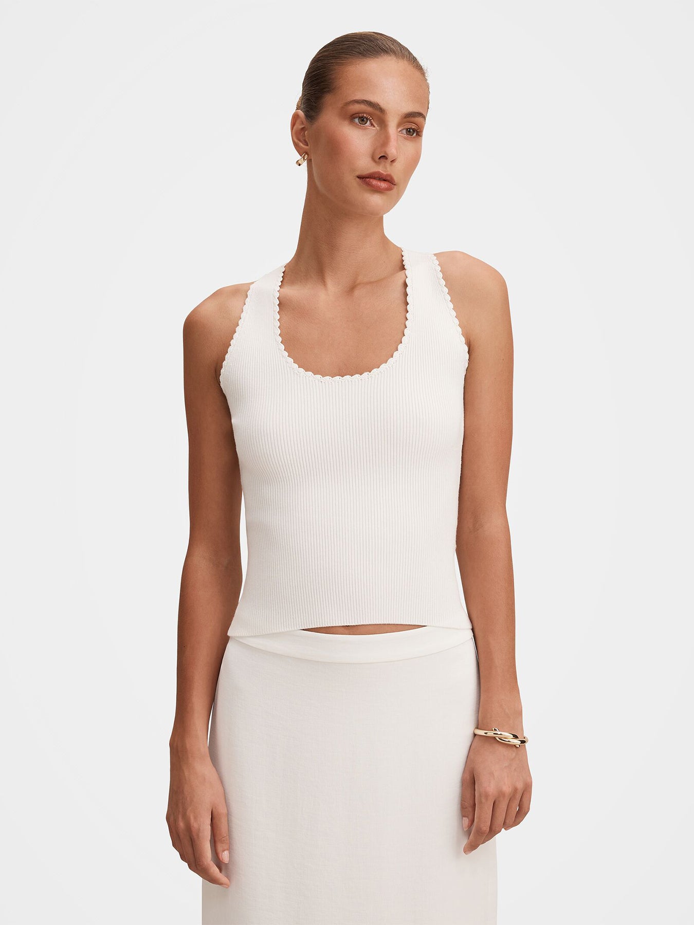 Bree Crochet Detail Knit Tank Top White