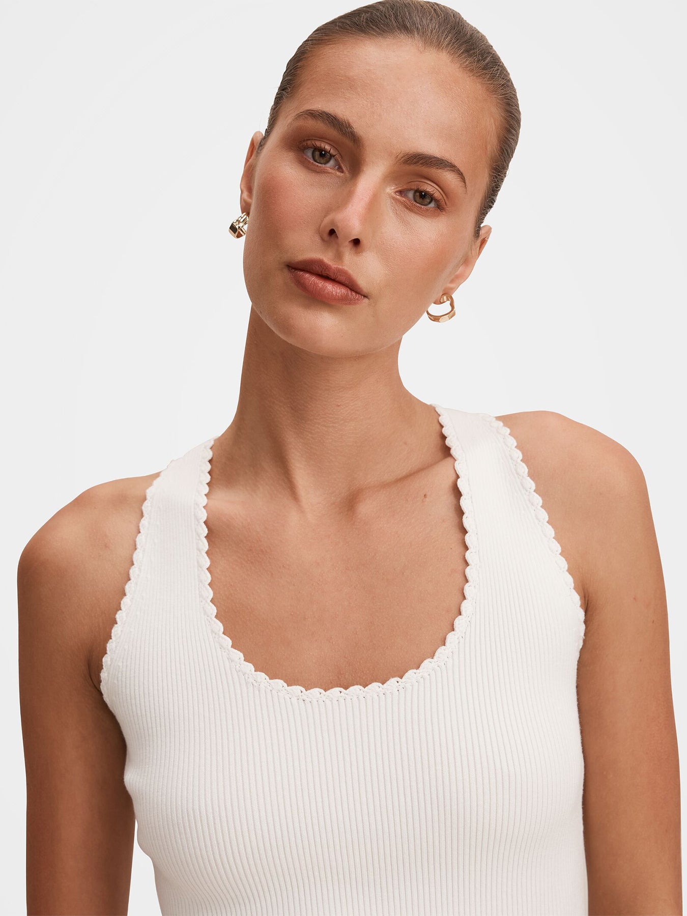 Bree Crochet Detail Knit Tank Top White