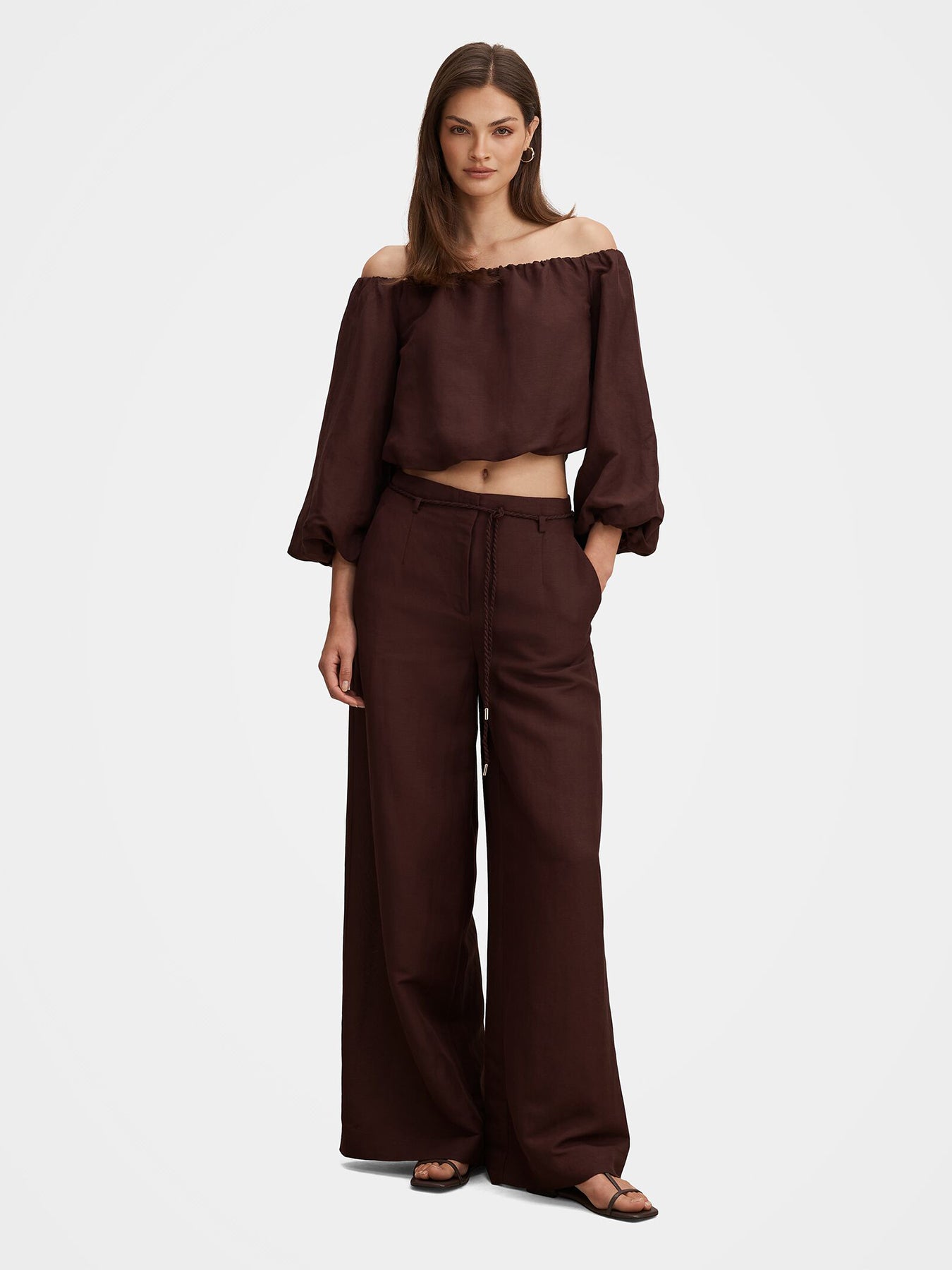 Myla Wide Leg Trousers Brown
