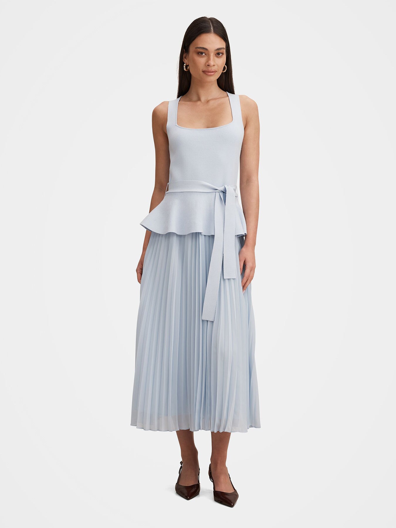 Peony Pleated Midi Dress Blue