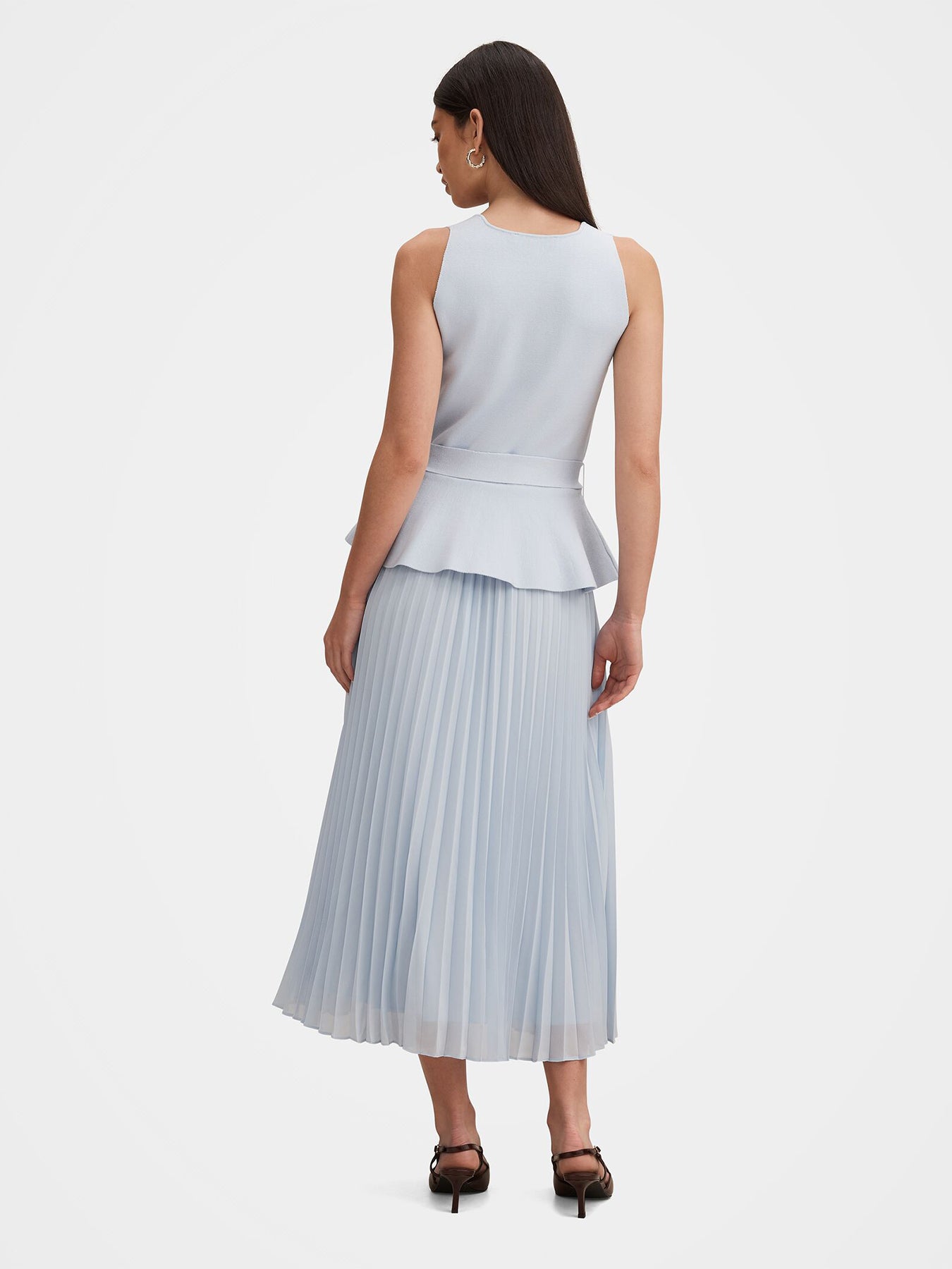 Peony Pleated Midi Dress Blue
